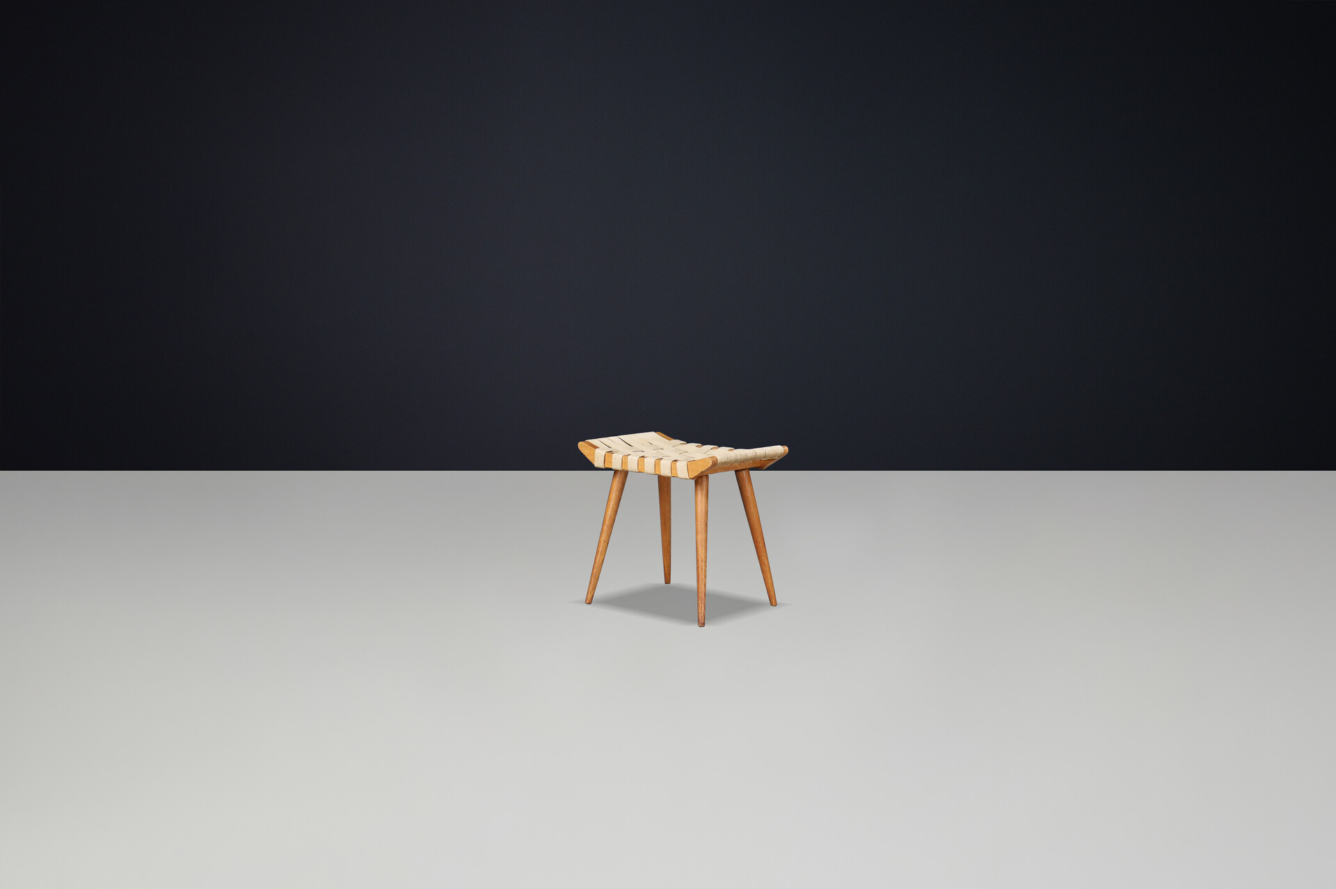 Mid century modern Beech and canvas stool, Cz 1950s Mid-20th century