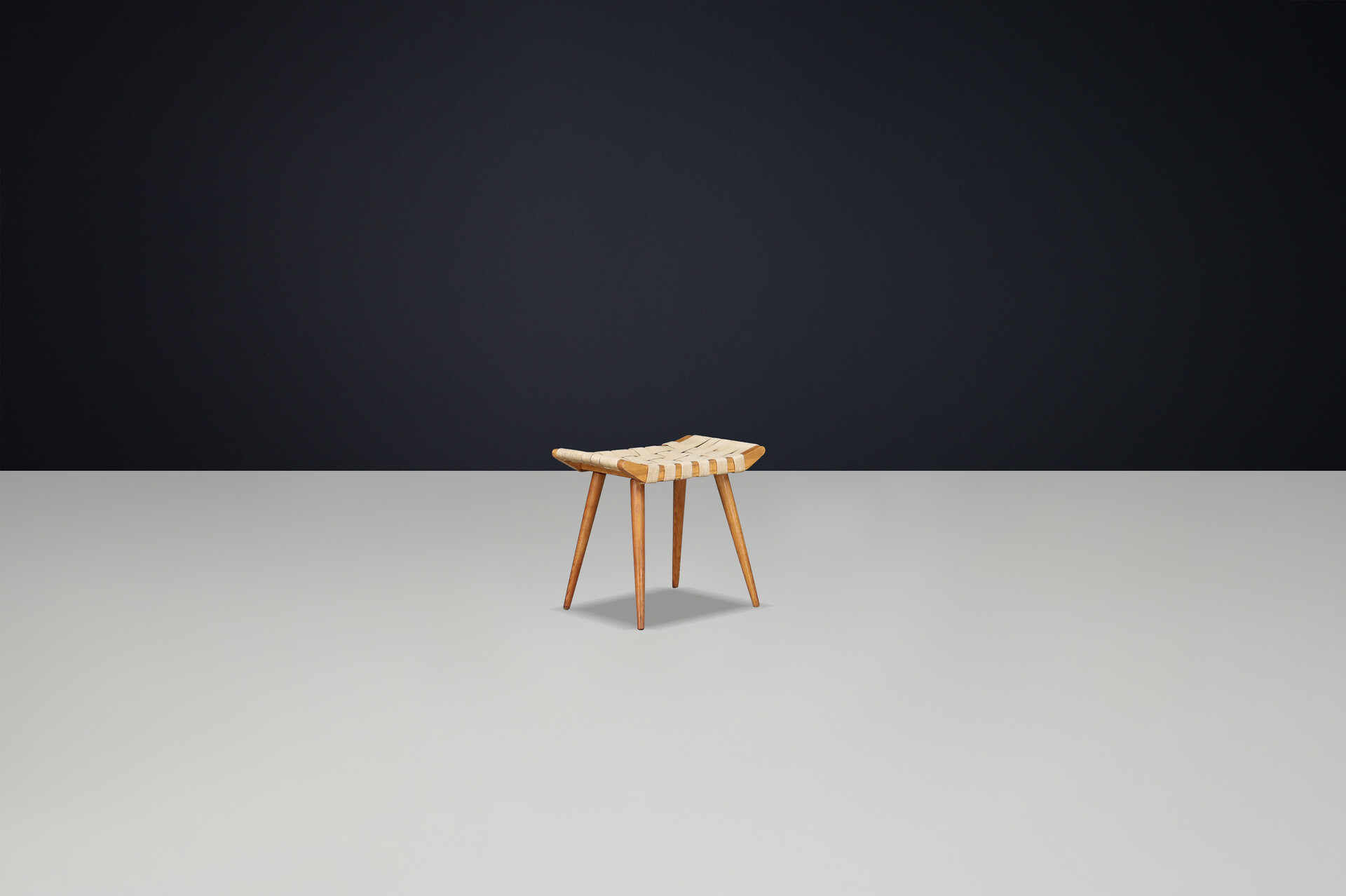 Mid century modern Beech and canvas stool, Cz 1950s Mid-20th century