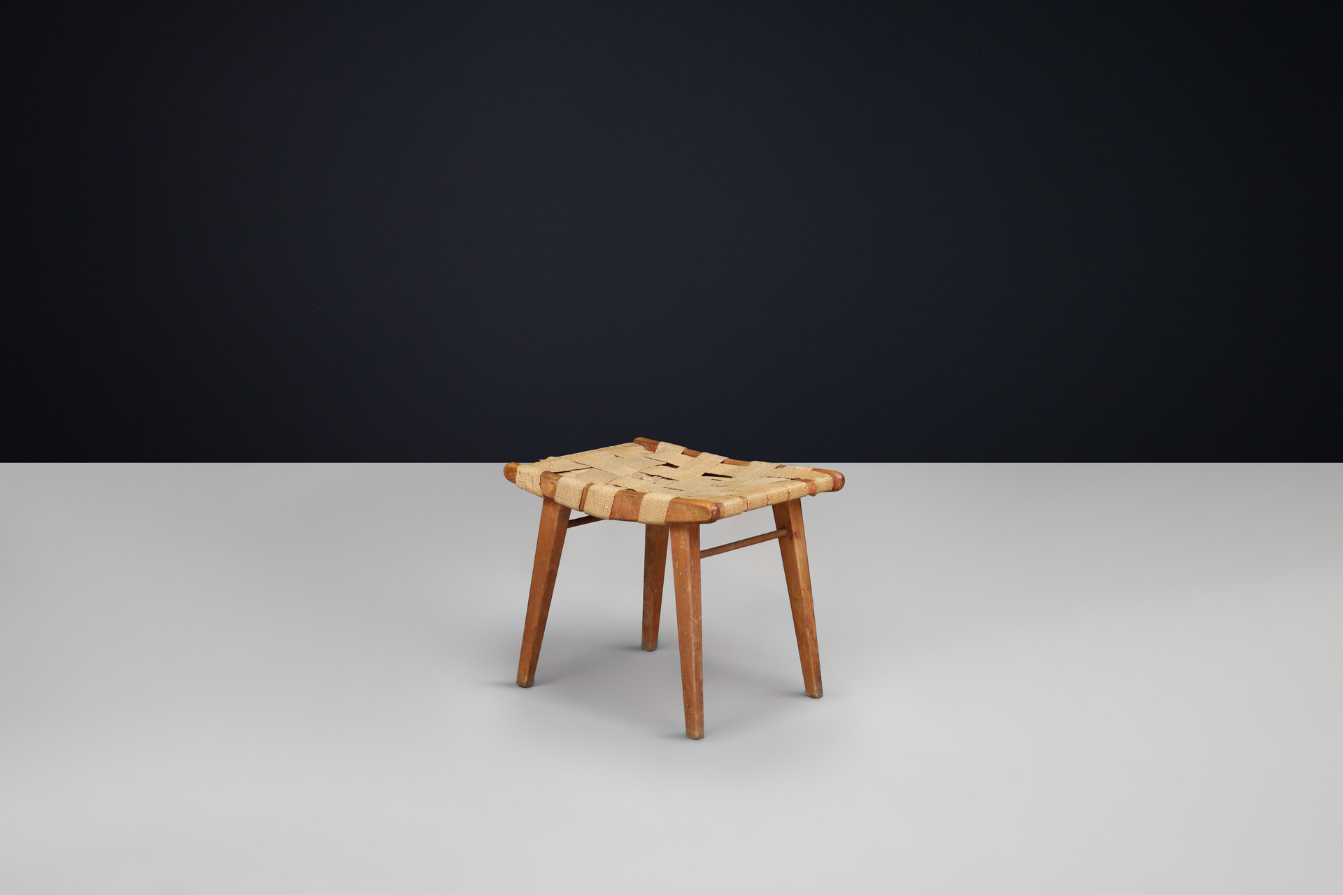 Mid century modern Beech and canvas stool, France 1950s Mid-20th century
