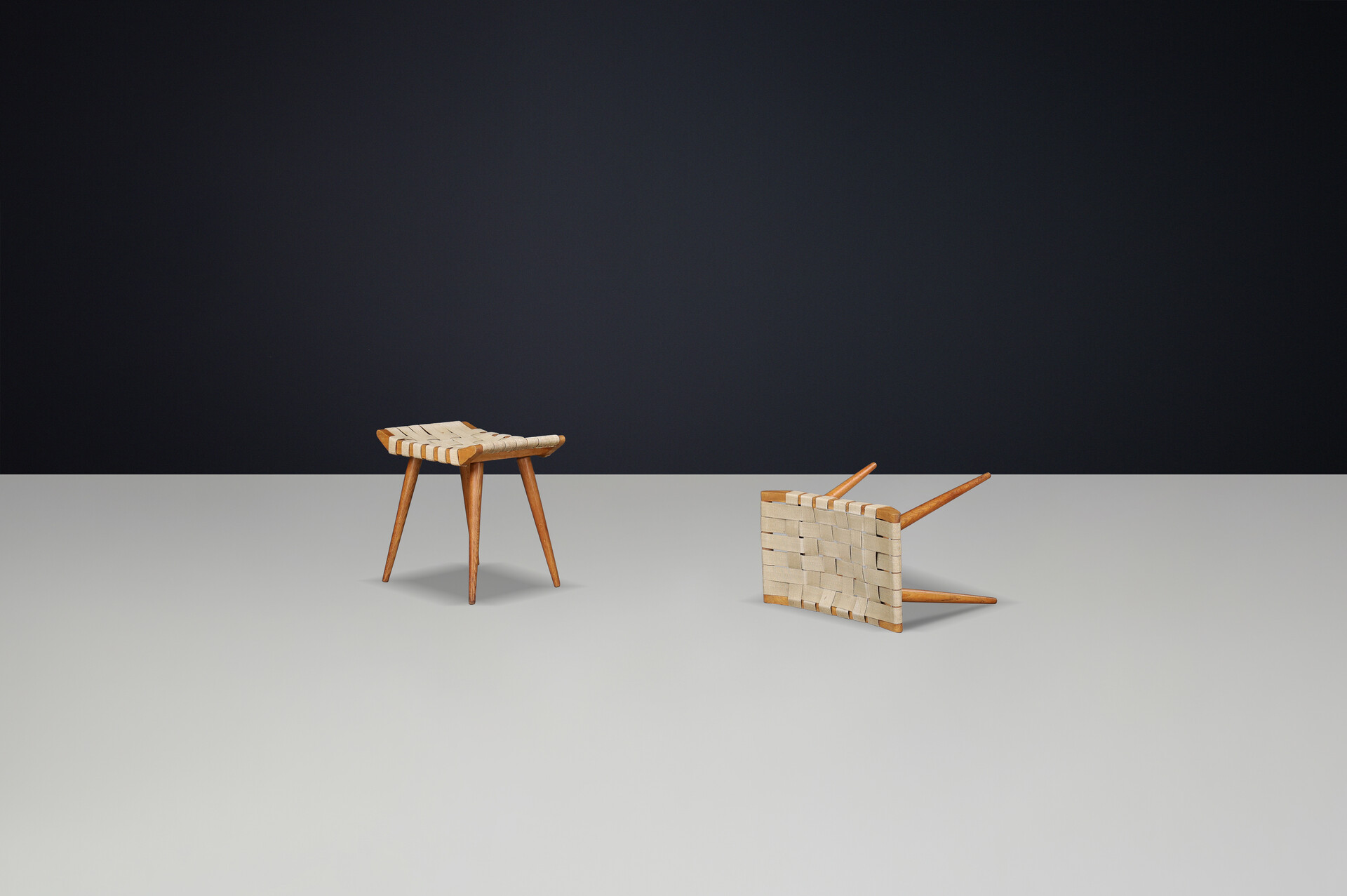 Mid century modern Beech and canvas stools, CZ 1950s Mid-20th century