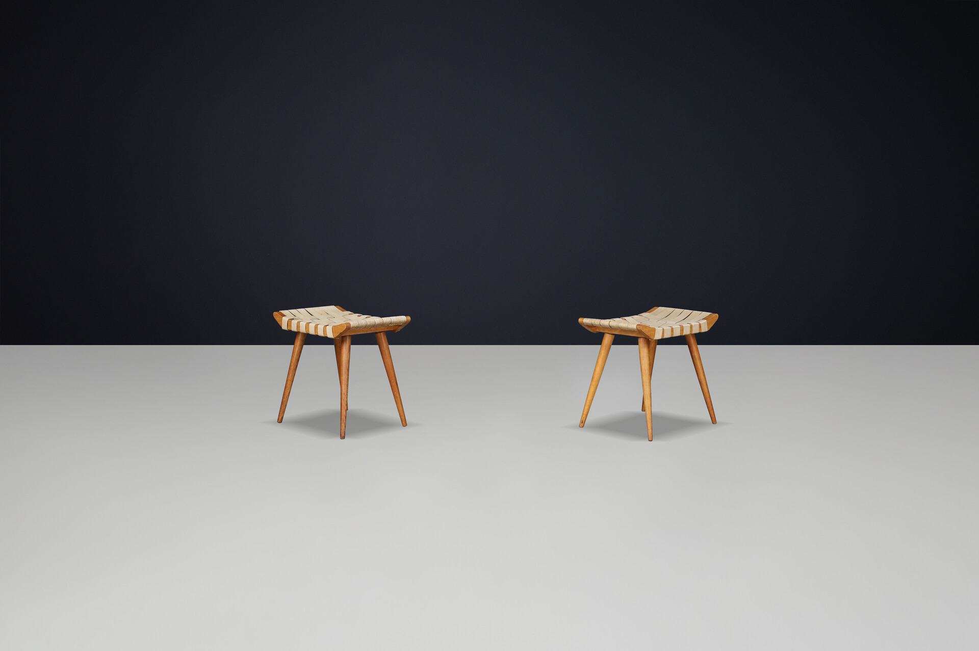 Mid century modern Beech and canvas stools, CZ 1950s Mid-20th century