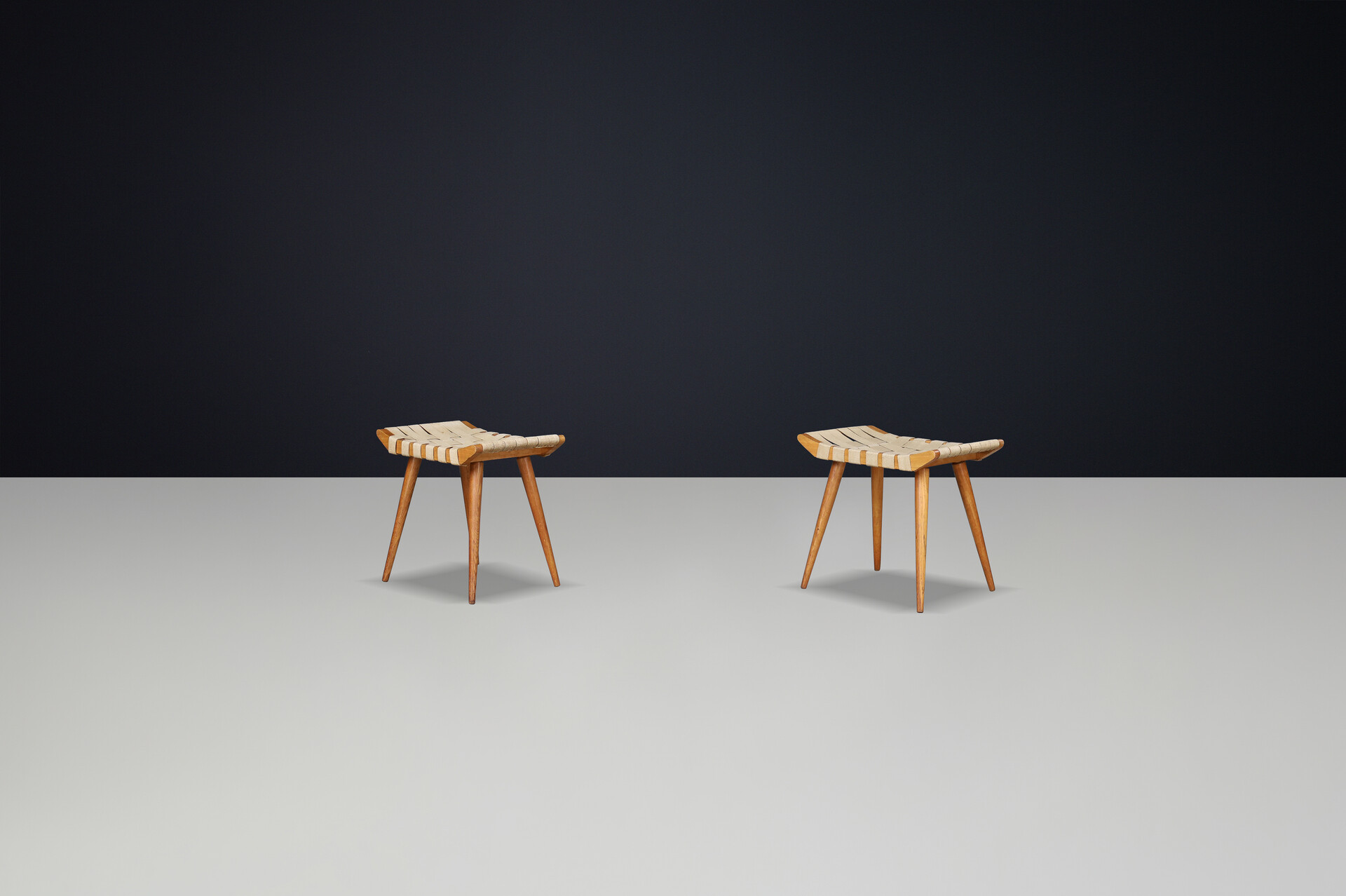 Mid century modern Beech and canvas stools, CZ 1950s Mid-20th century