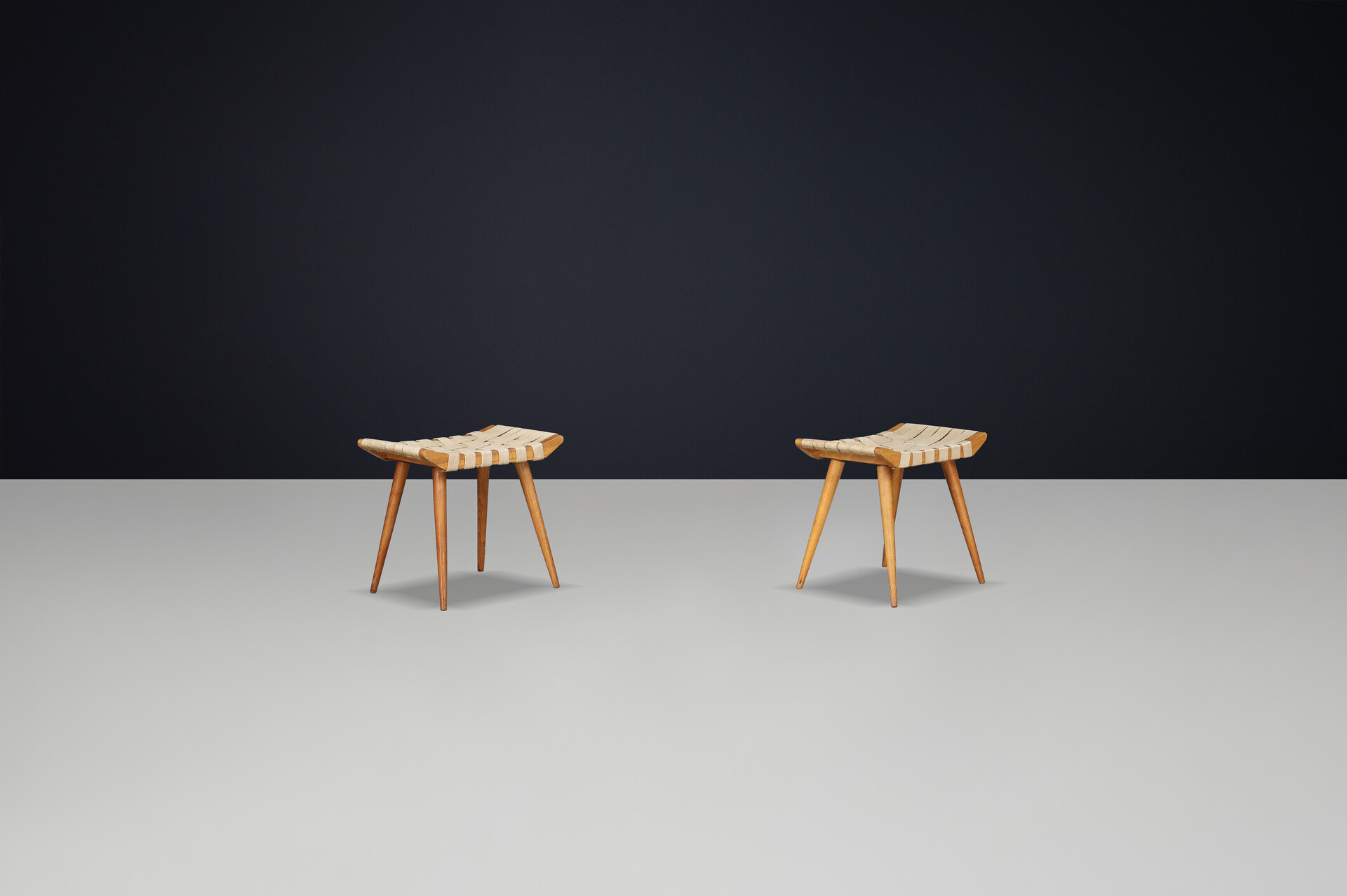 Mid century modern Beech and canvas stools, CZ 1950s Mid-20th century