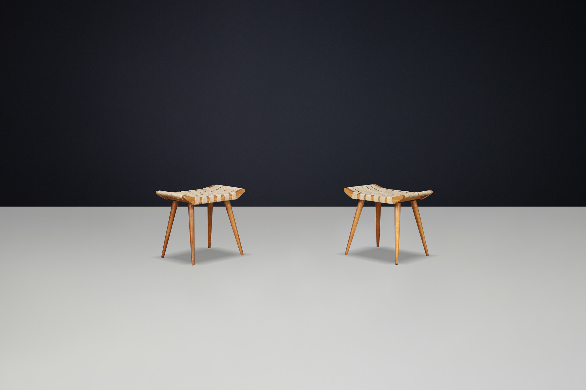 Mid century modern Beech and canvas stools, CZ 1950s Mid-20th century