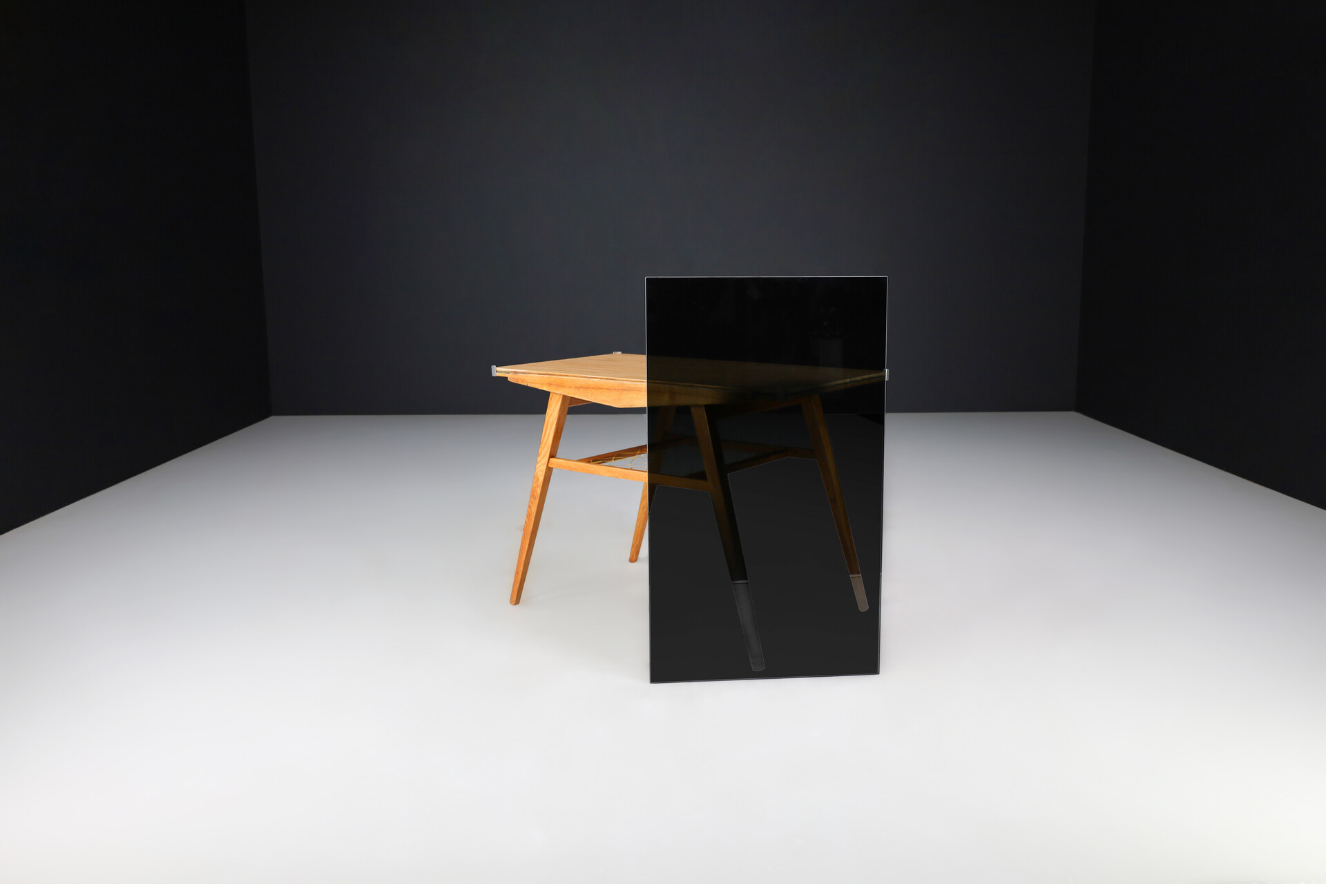 Mid century modern Beech and glass cocktail table, Praque 1950s Mid-20th century