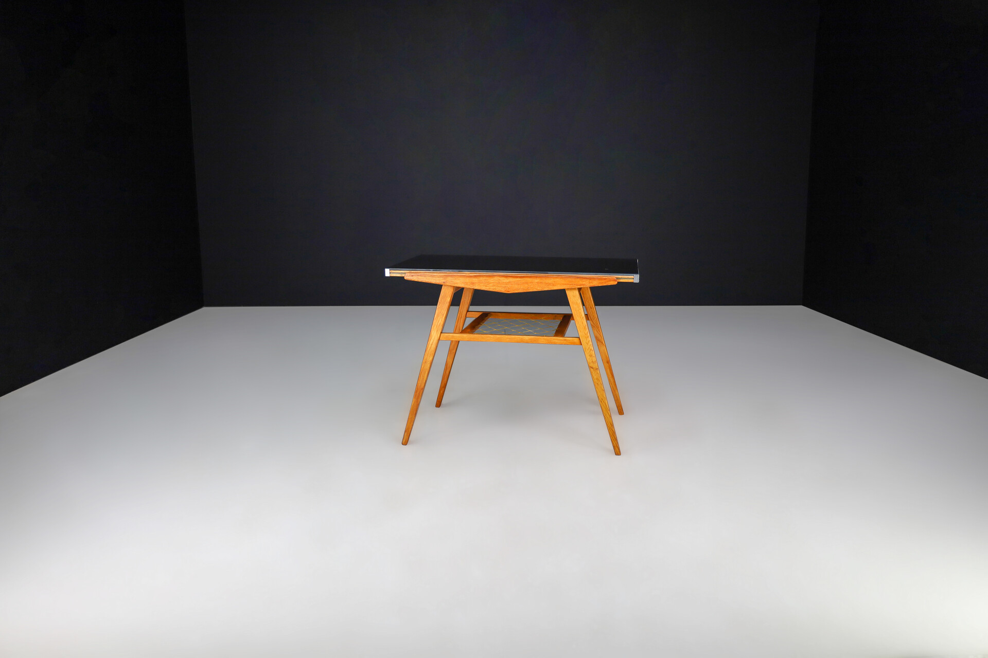 Mid century modern Beech and glass cocktail table, Praque 1950s Mid-20th century