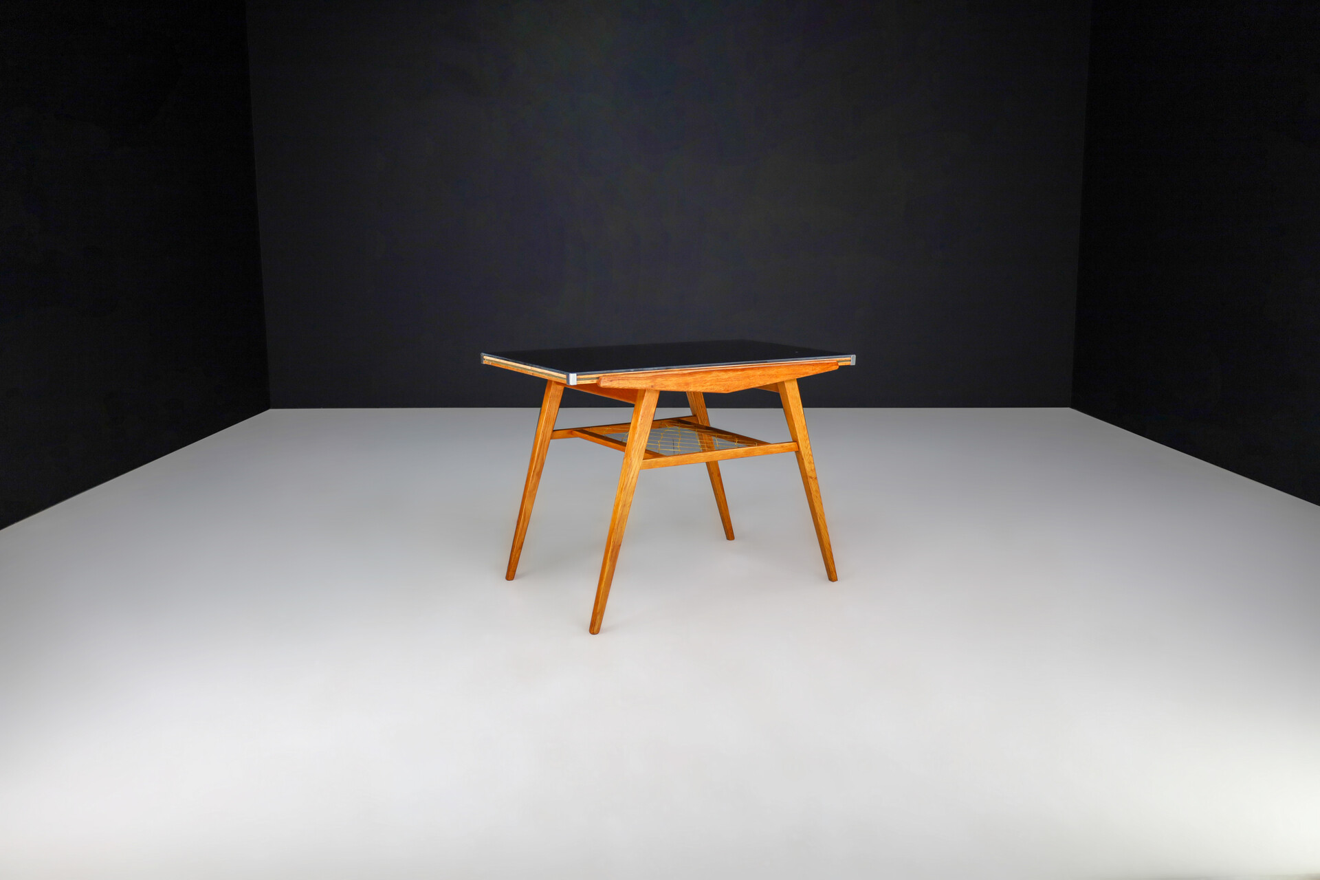 Mid century modern Beech and glass cocktail table, Praque 1950s Mid-20th century