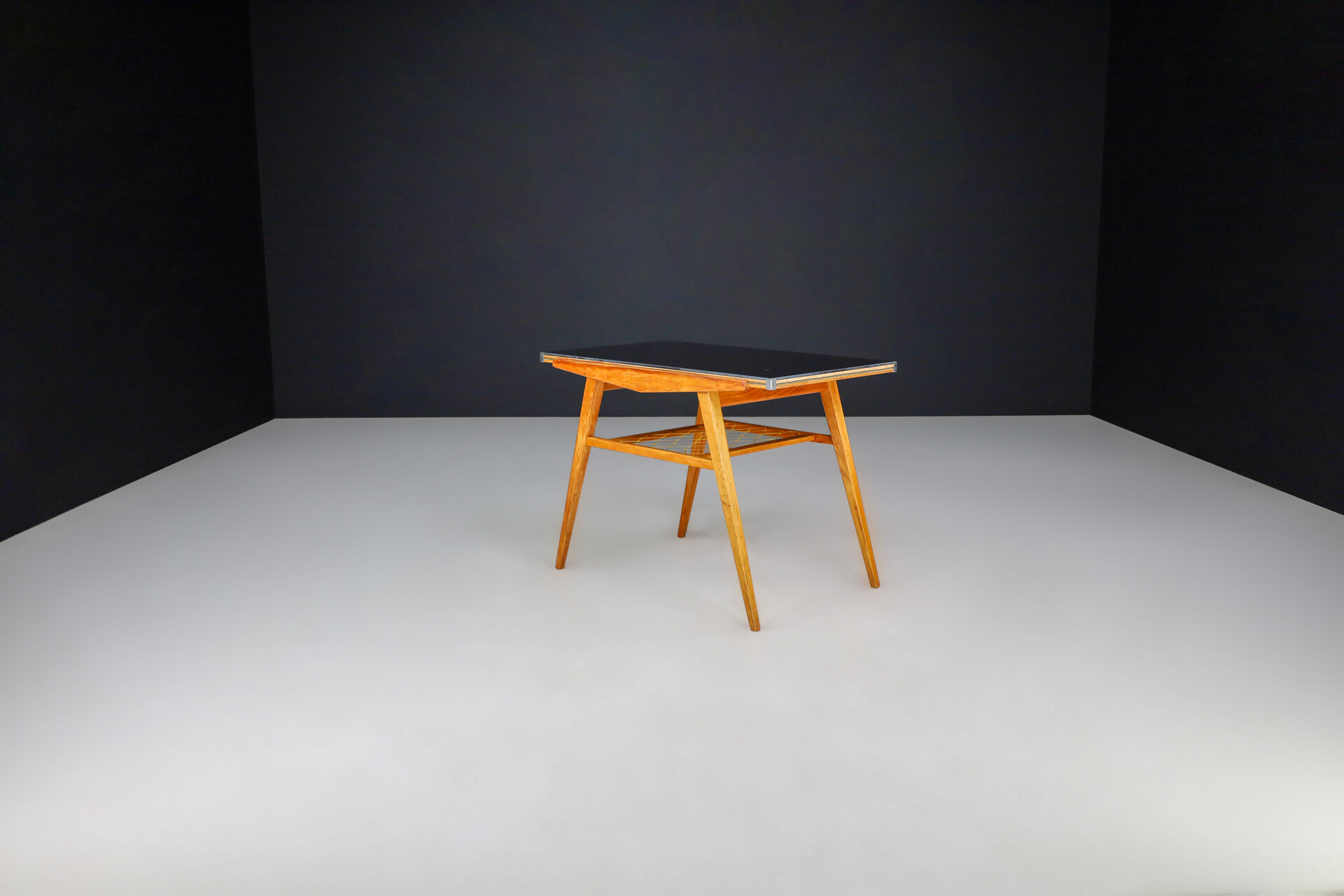 Mid century modern Beech and glass cocktail table, Praque 1950s Mid-20th century