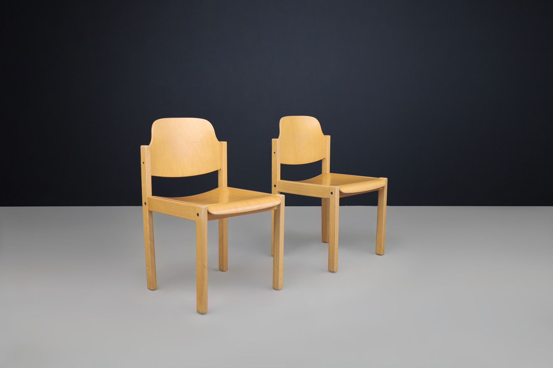 Mid century modern Beech and plywood dining chairs, The Netherlands 1970s Late-20th century