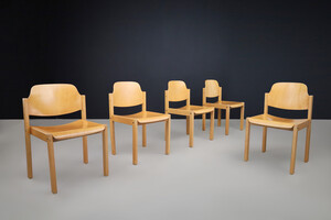 Mid century modern Beech and plywood dining chairs, The Netherlands 1970s Late-20th century