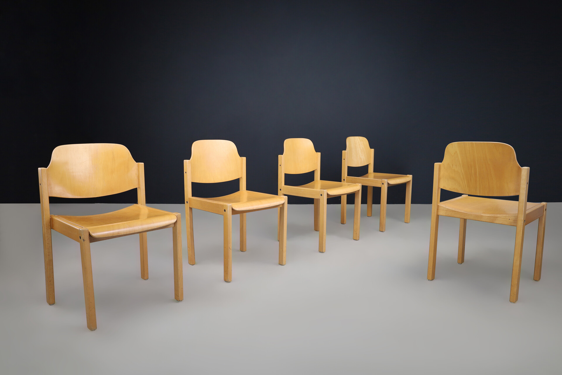 Mid century modern Beech and plywood dining chairs, The Netherlands 1970s Late-20th century