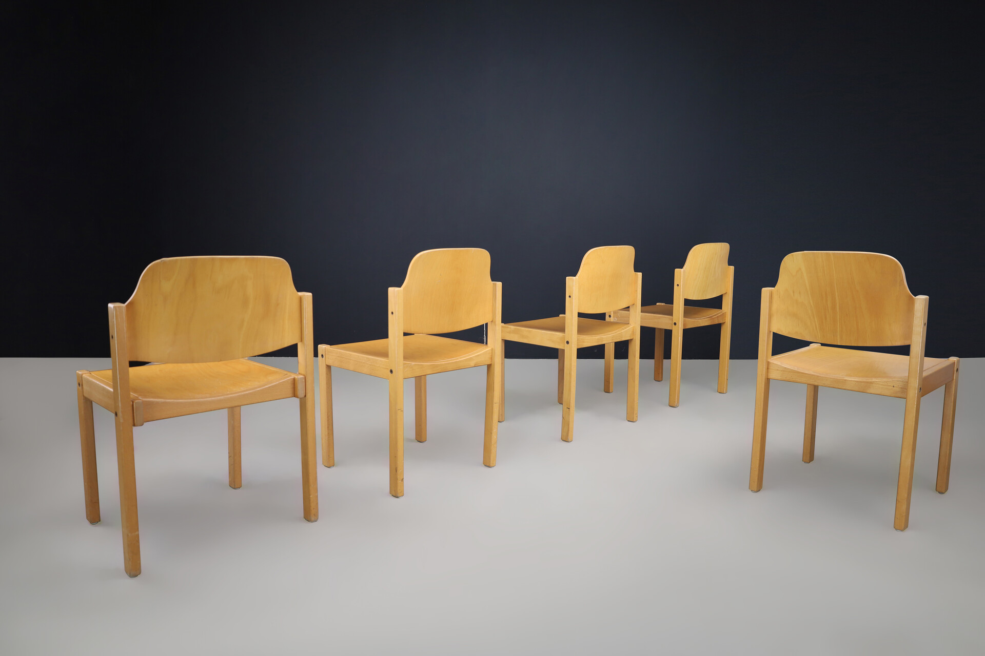 Mid century modern Beech and plywood dining chairs, The Netherlands 1970s Late-20th century