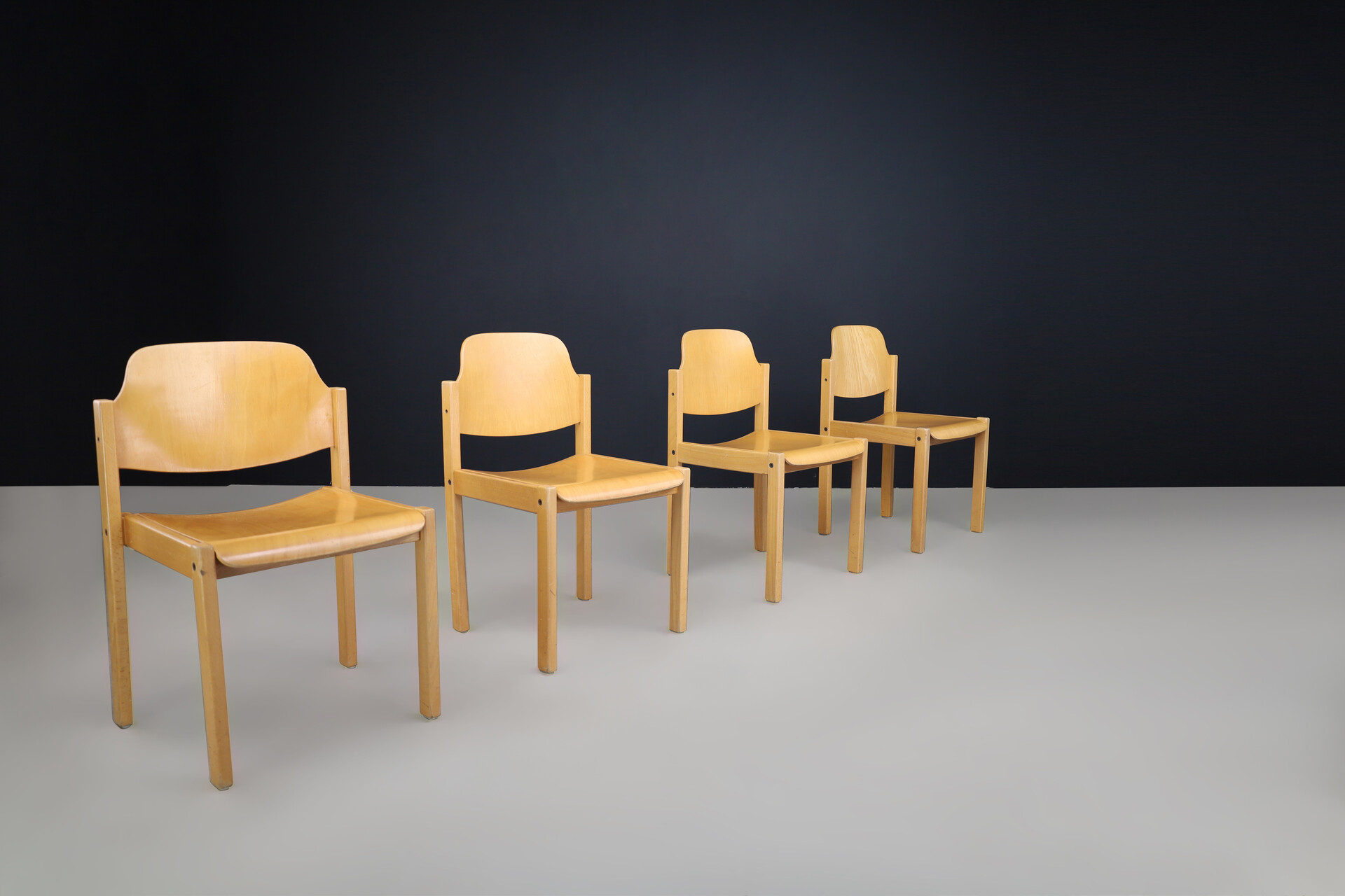 Mid century modern Beech and plywood dining chairs, The Netherlands 1970s Late-20th century