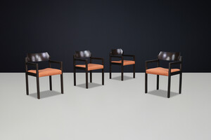 Mid century modern Beech and rust-colored fabric upholstery arm chairs, The Netherlands 1970s Late-20th century