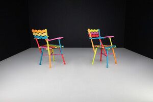 Mid century modern Beech Colorfull wooden Armchairs, France 1950s Mid-20th century
