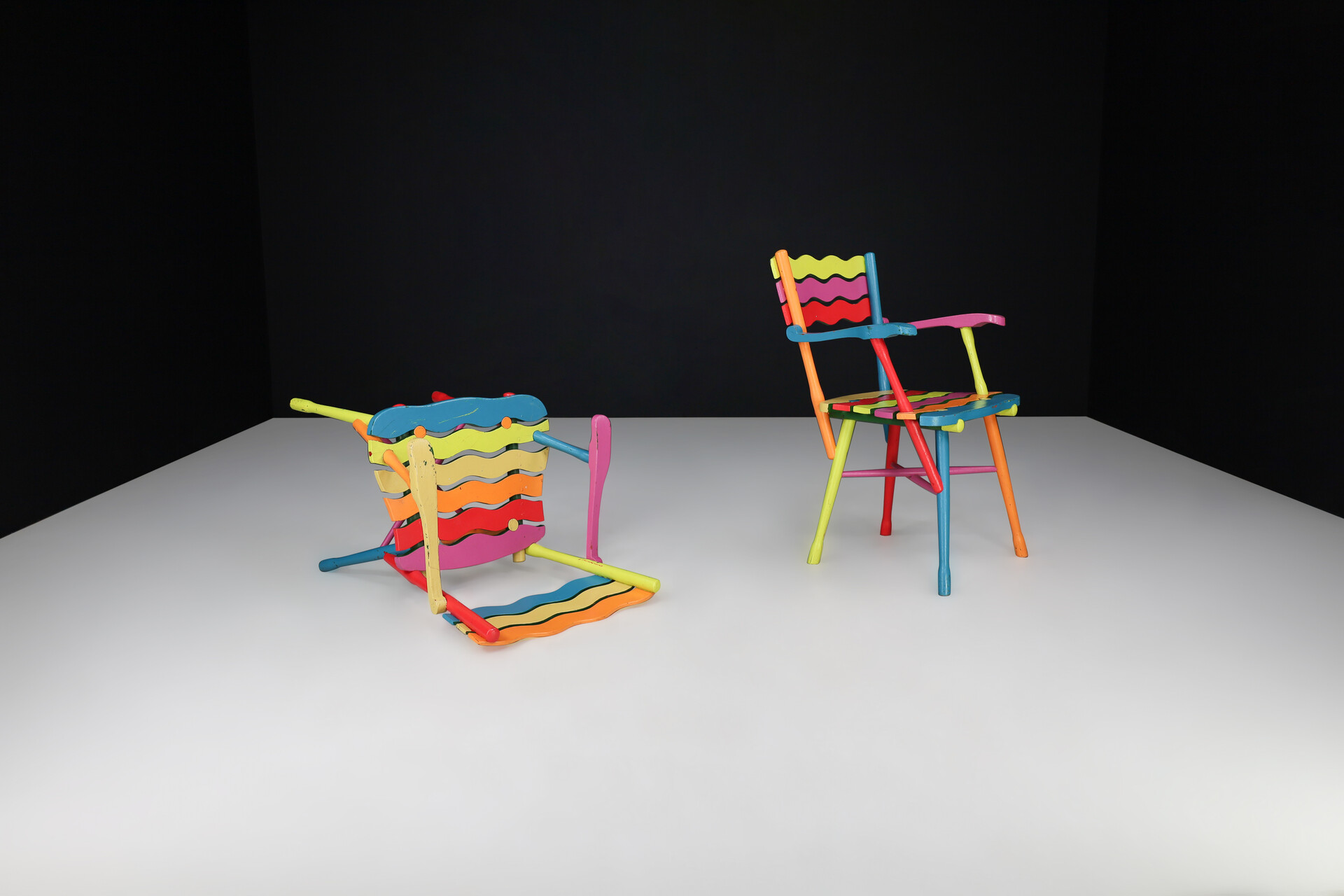 Mid century modern Beech Colorfull wooden Armchairs, France 1950s Mid-20th century