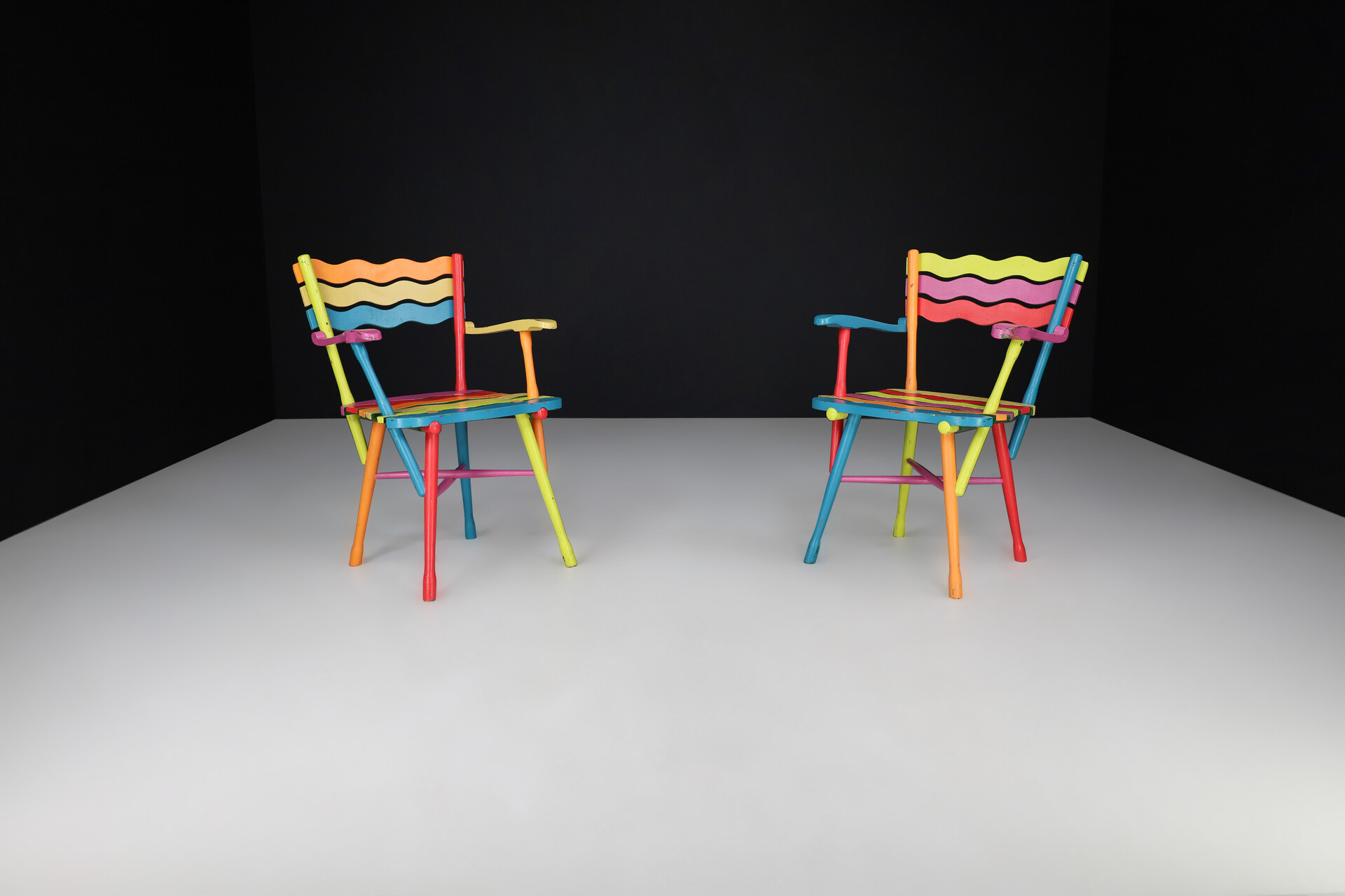 Mid century modern Beech Colorfull wooden Armchairs, France 1950s Mid-20th century