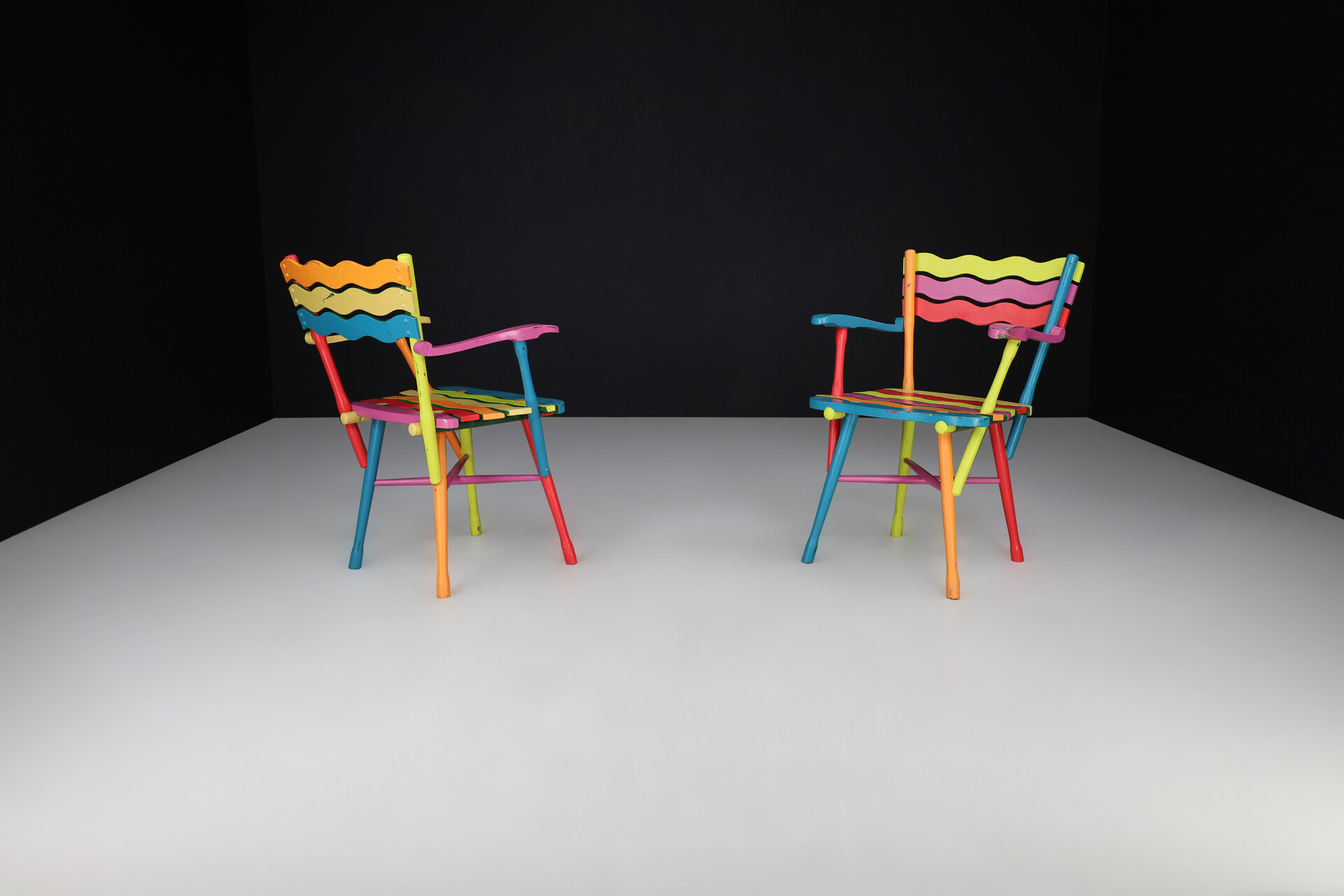 Mid century modern Beech Colorfull wooden Armchairs, France 1950s Mid-20th century