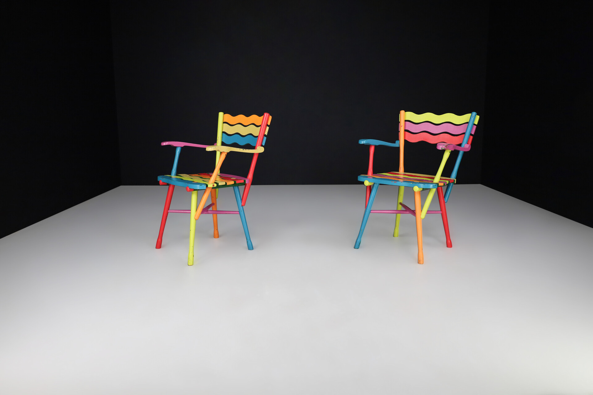 Mid century modern Beech Colorfull wooden Armchairs, France 1950s Mid-20th century