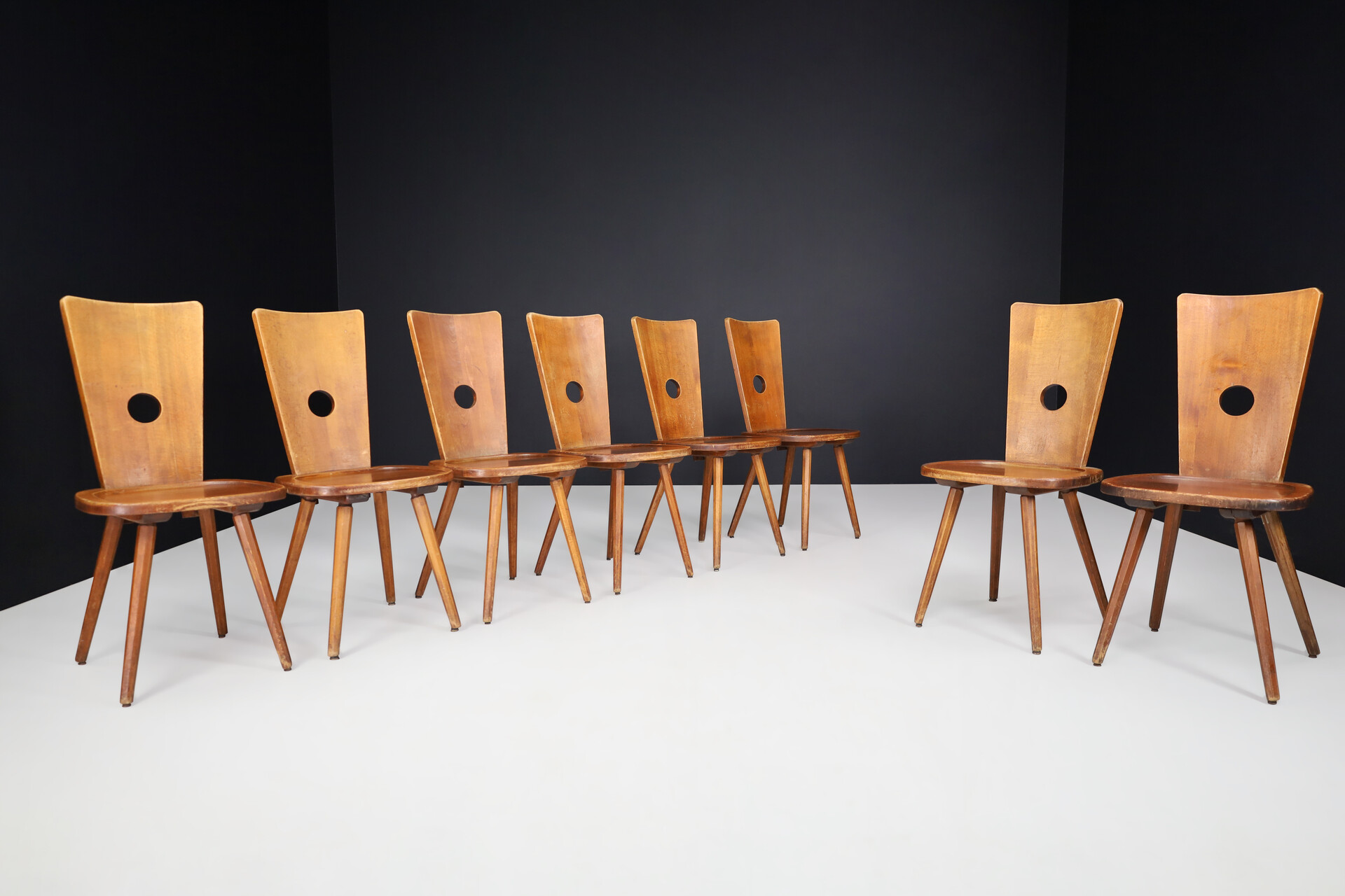 Mid century modern Beech dining chairs in the manner of Pierre Chapo, France 1960s Mid-20th century
