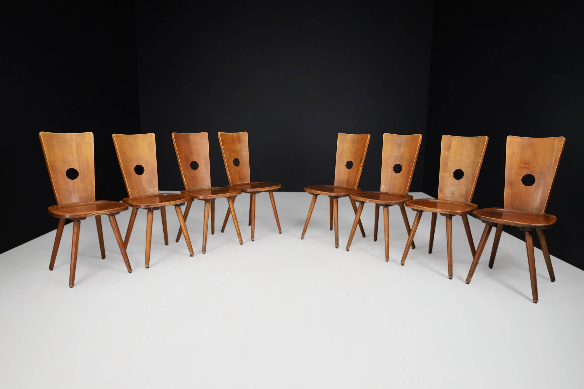 Mid century modern Beech dining chairs in the manner of Pierre Chapo, France 1960s Mid-20th century