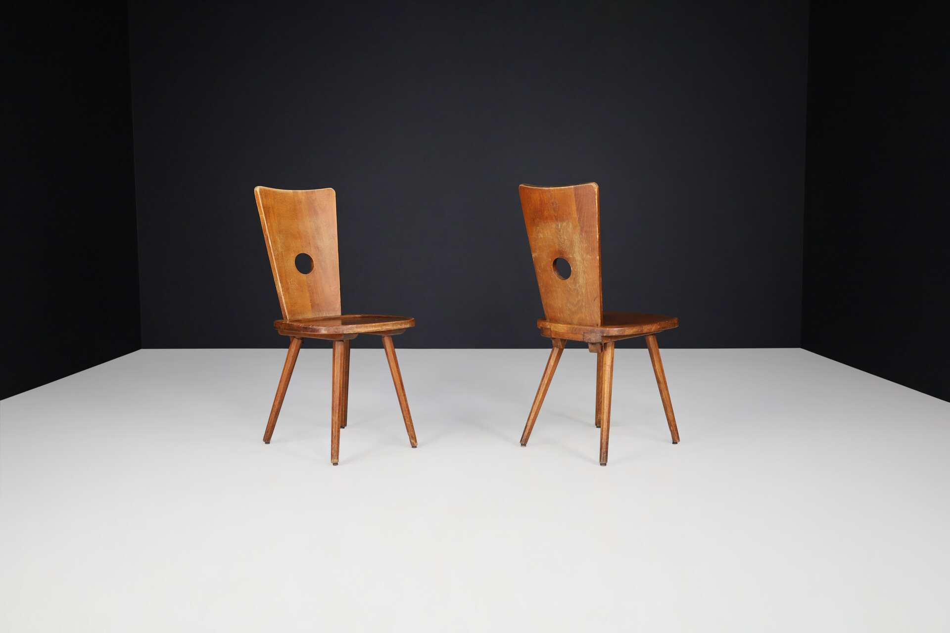 Mid century modern Beech dining chairs in the manner of Pierre Chapo, France 1960s Mid-20th century