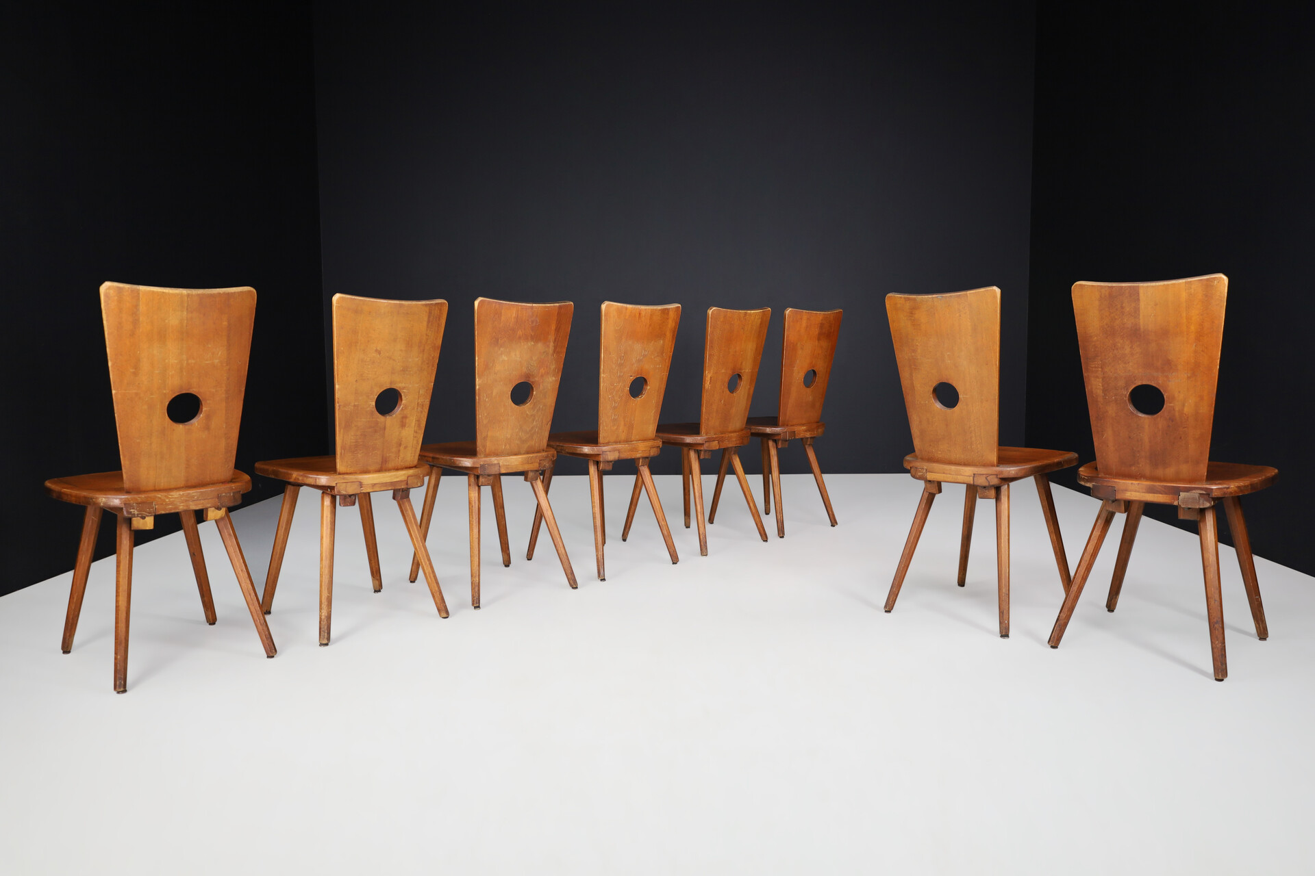 Mid century modern Beech dining chairs in the manner of Pierre Chapo, France 1960s Mid-20th century