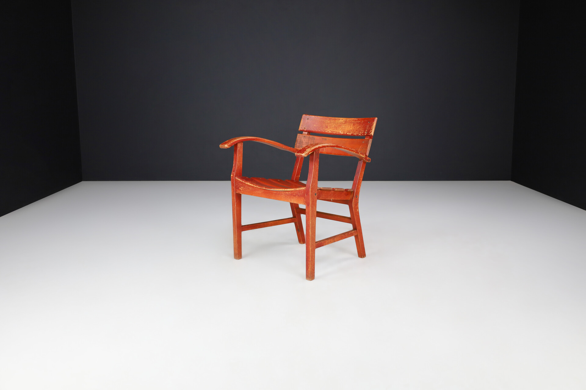 Mid century modern Beech Mid-Century Patinated French Oak Garden Armchairs, France 1950s Mid-20th century
