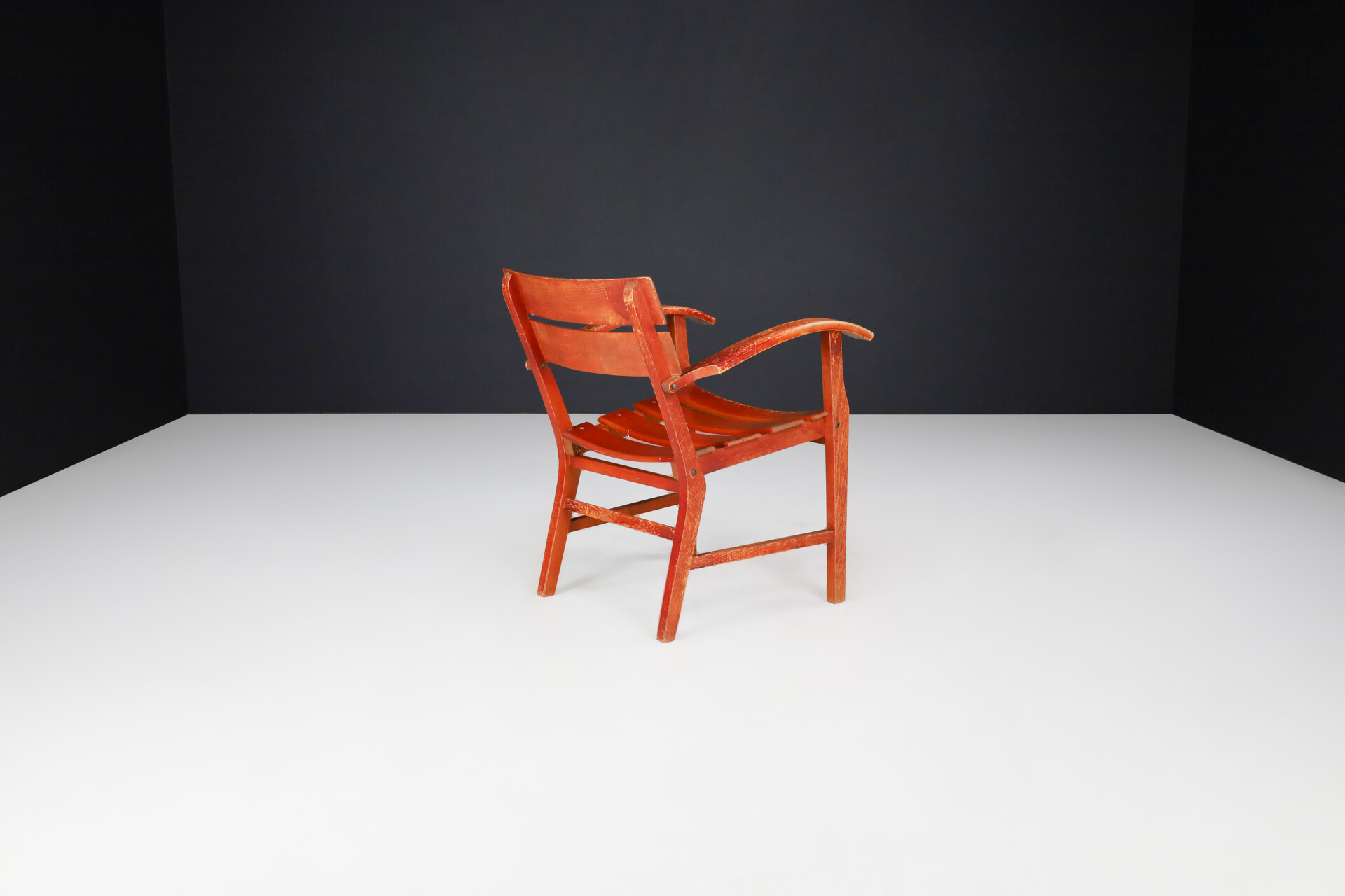 Mid century modern Beech Mid-Century Patinated French Oak Garden Armchairs, France 1950s Mid-20th century