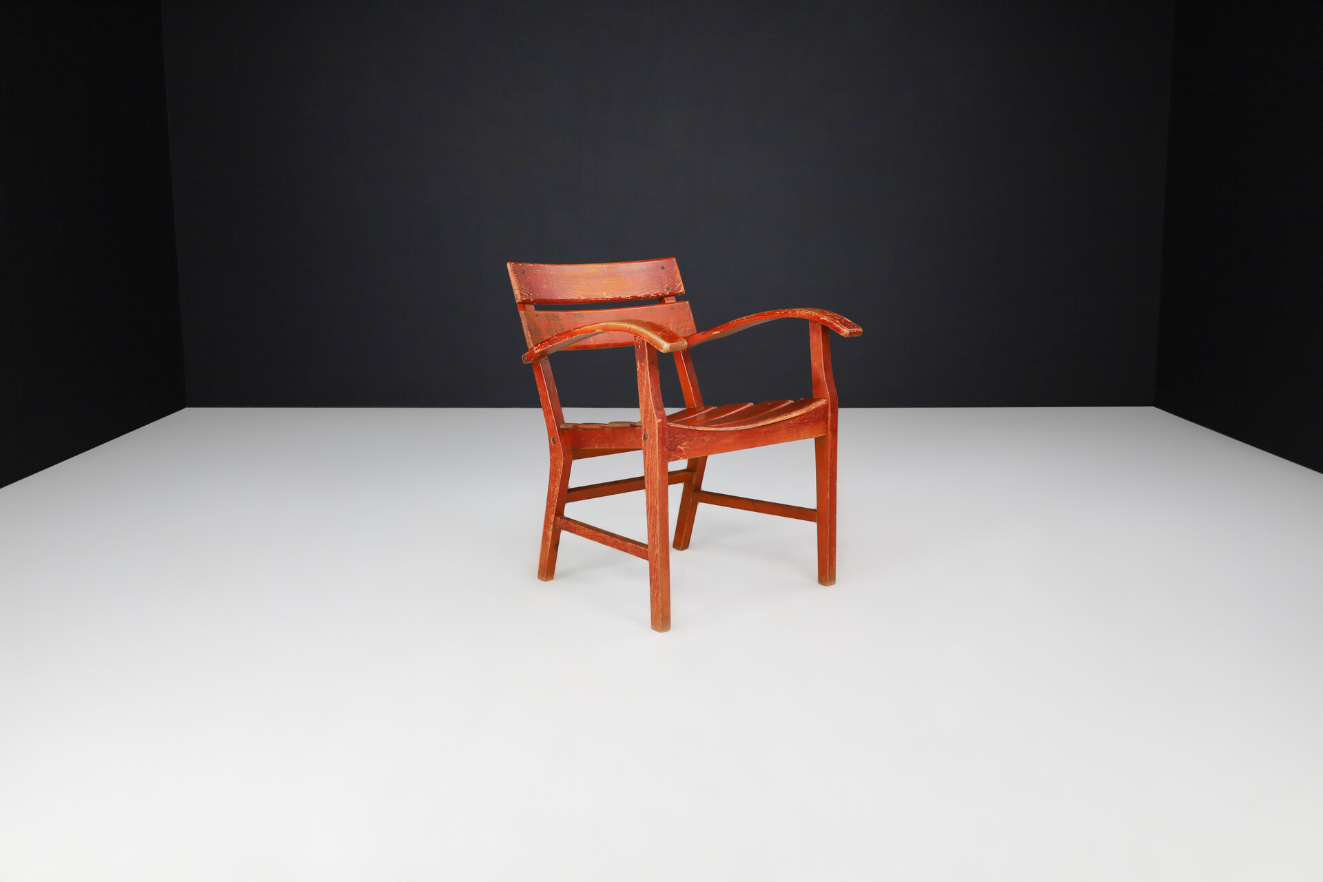 Mid century modern Beech Mid-Century Patinated French Oak Garden Armchairs, France 1950s Mid-20th century