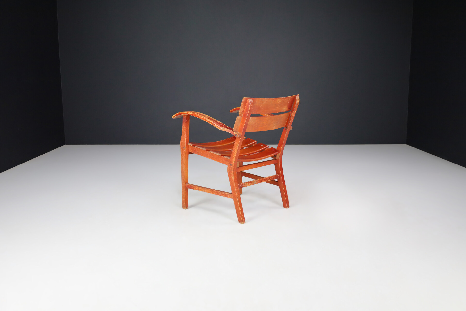 Mid century modern Beech Mid-Century Patinated French Oak Garden Armchairs, France 1950s Mid-20th century