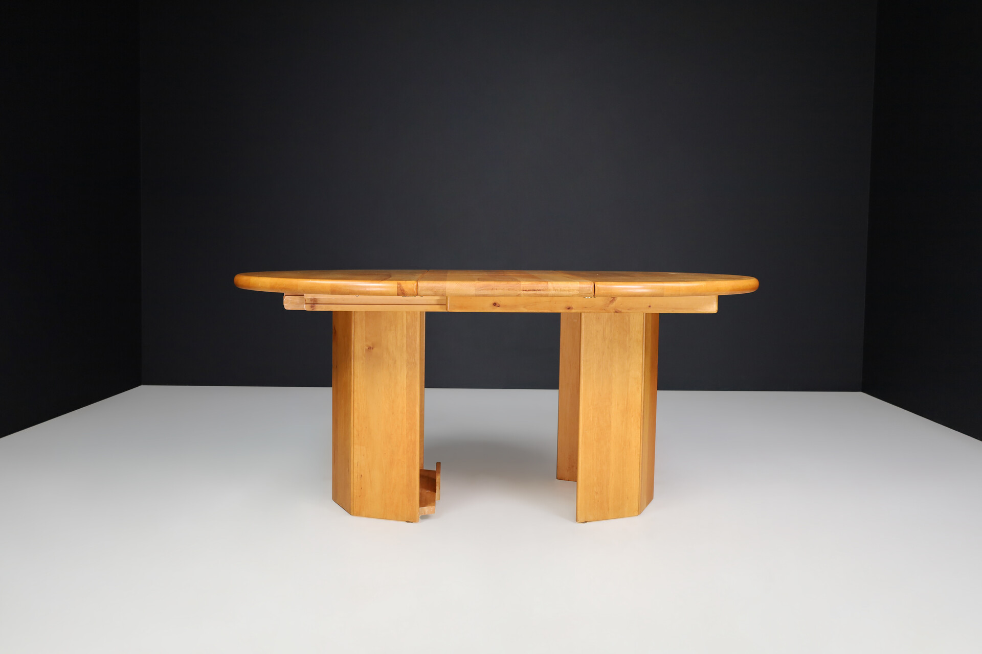 Mid century modern Beech round / oval dining table , France 1960s Mid-20th century
