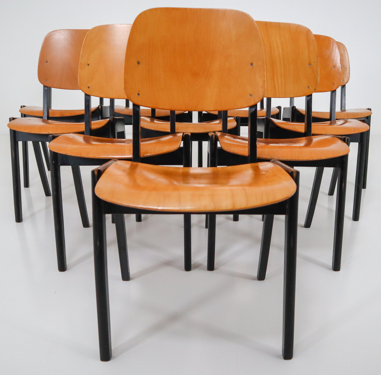 Mid century modern Beech,Plywood Bicolored Stacking Chairs Designed in the Manner of Roland Rainer, 1960s Mid-20th century