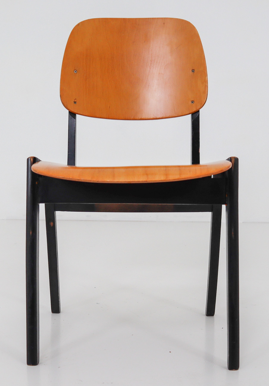 Mid century modern Beech,Plywood Bicolored Stacking Chairs Designed in the Manner of Roland Rainer, 1960s Mid-20th century