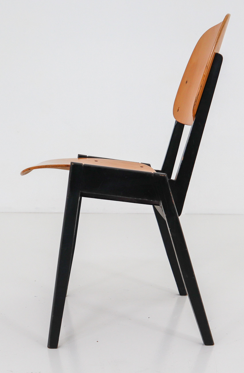 Mid century modern Beech,Plywood Bicolored Stacking Chairs Designed in the Manner of Roland Rainer, 1960s Mid-20th century