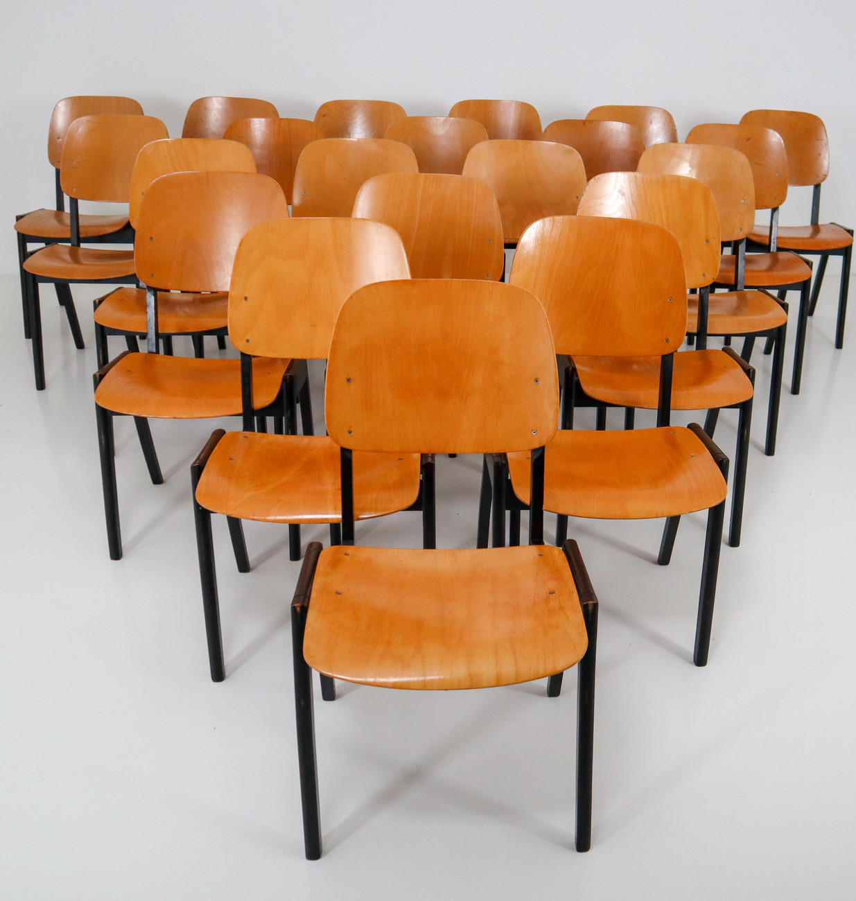 Mid century modern Beech,Plywood Bicolored Stacking Chairs Designed in the Manner of Roland Rainer, 1960s Mid-20th century