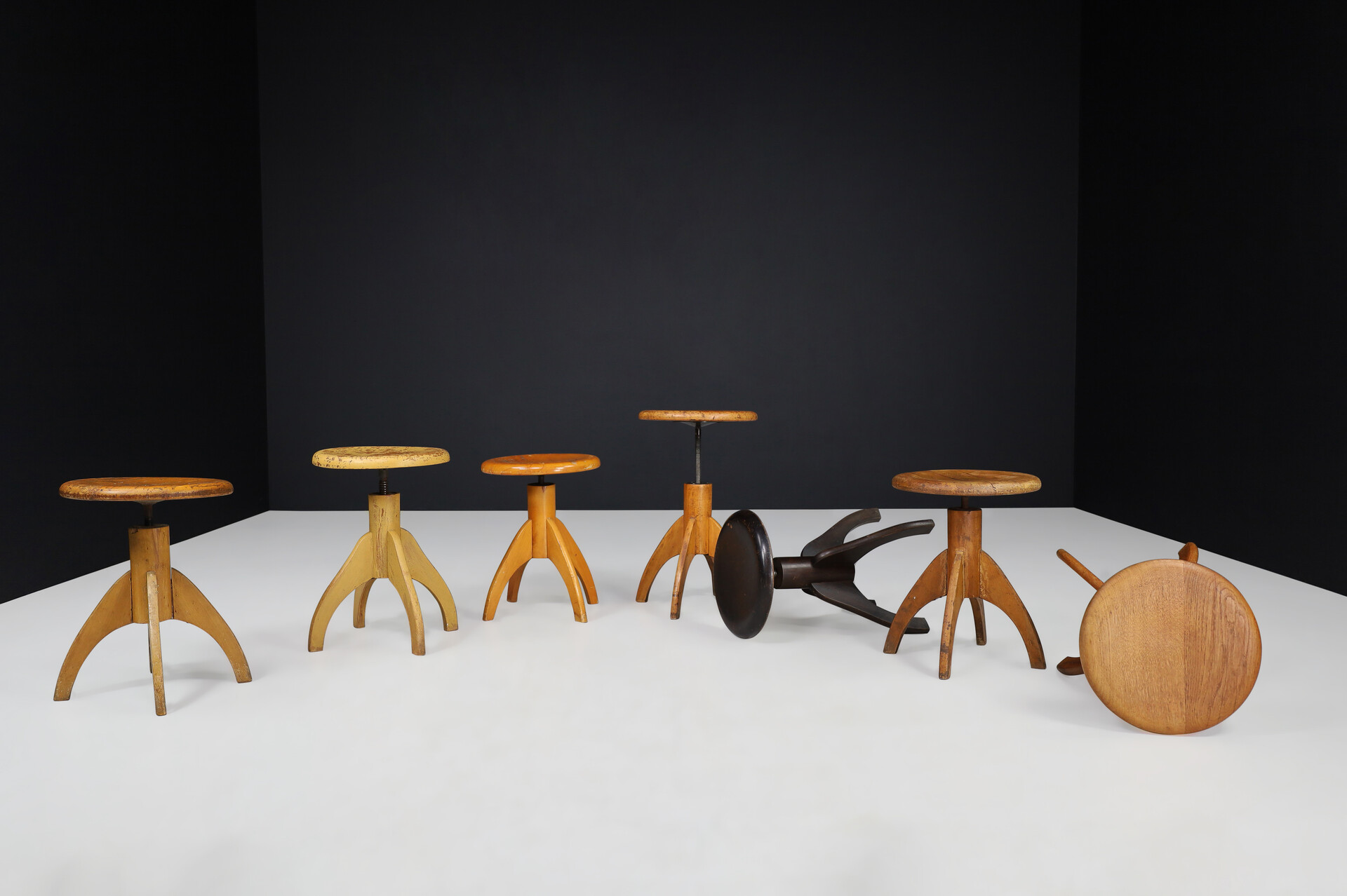 Mid century modern Beechwood adjustable stool 1960s Mid-20th century