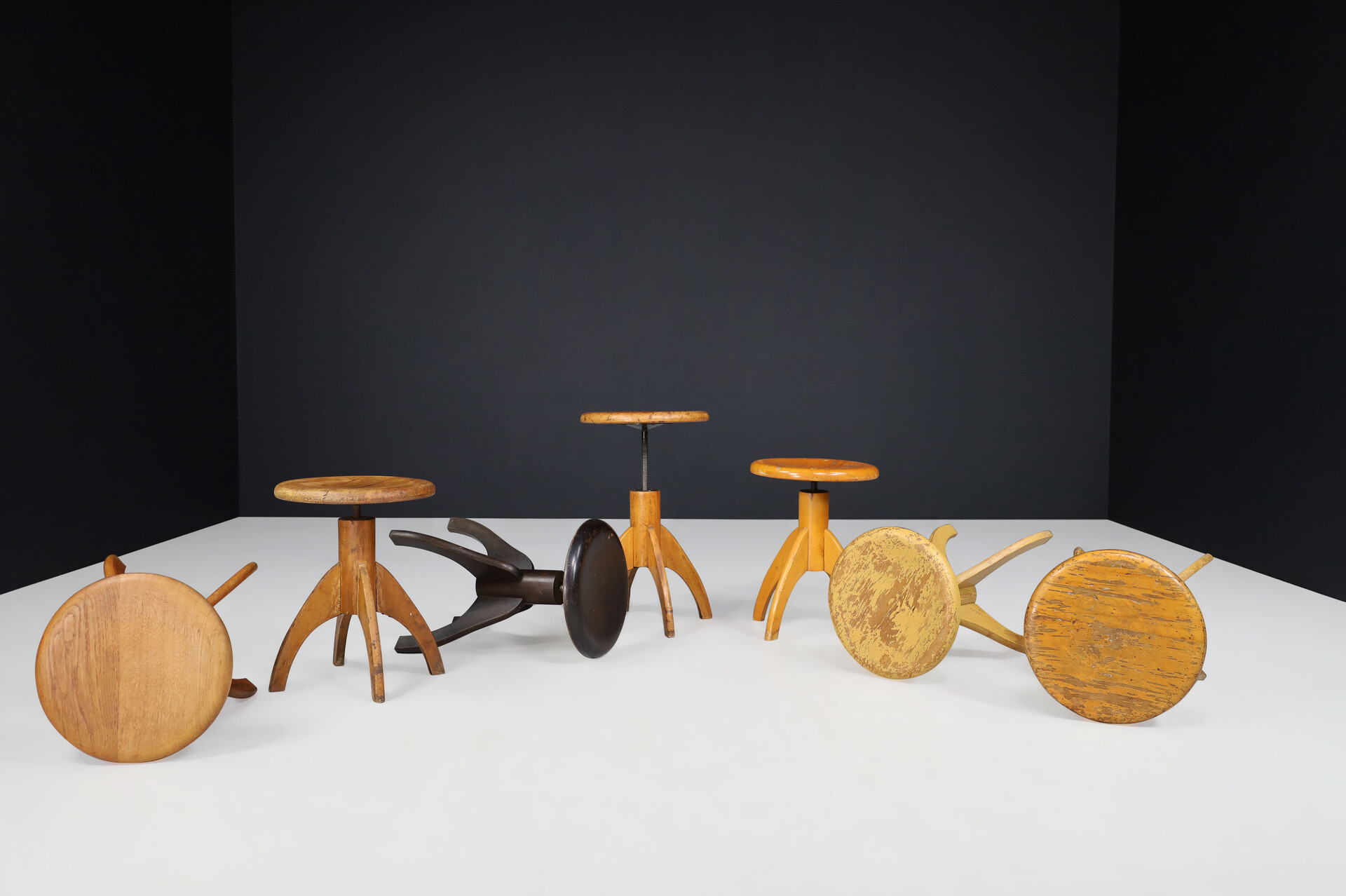 Mid century modern Beechwood adjustable stool 1960s Mid-20th century