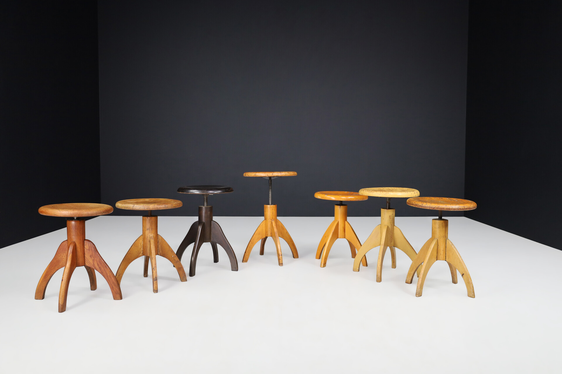 Mid century modern Beechwood adjustable stool 1960s Mid-20th century