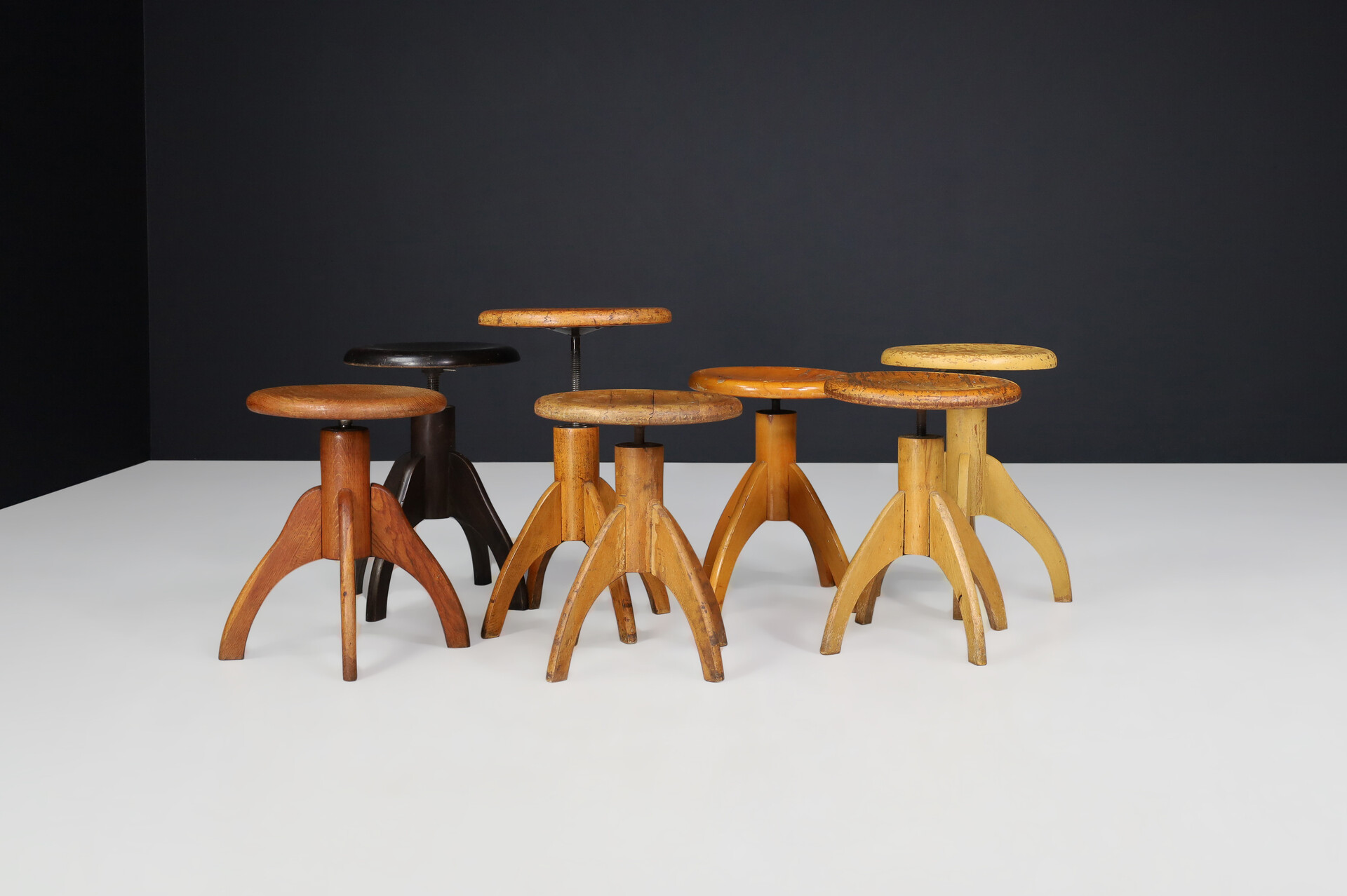 Mid century modern Beechwood adjustable stool 1960s Mid-20th century