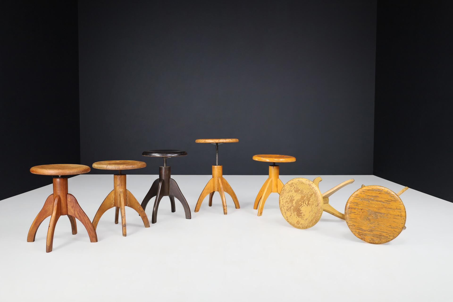 Mid century modern Beechwood adjustable stool 1960s Mid-20th century