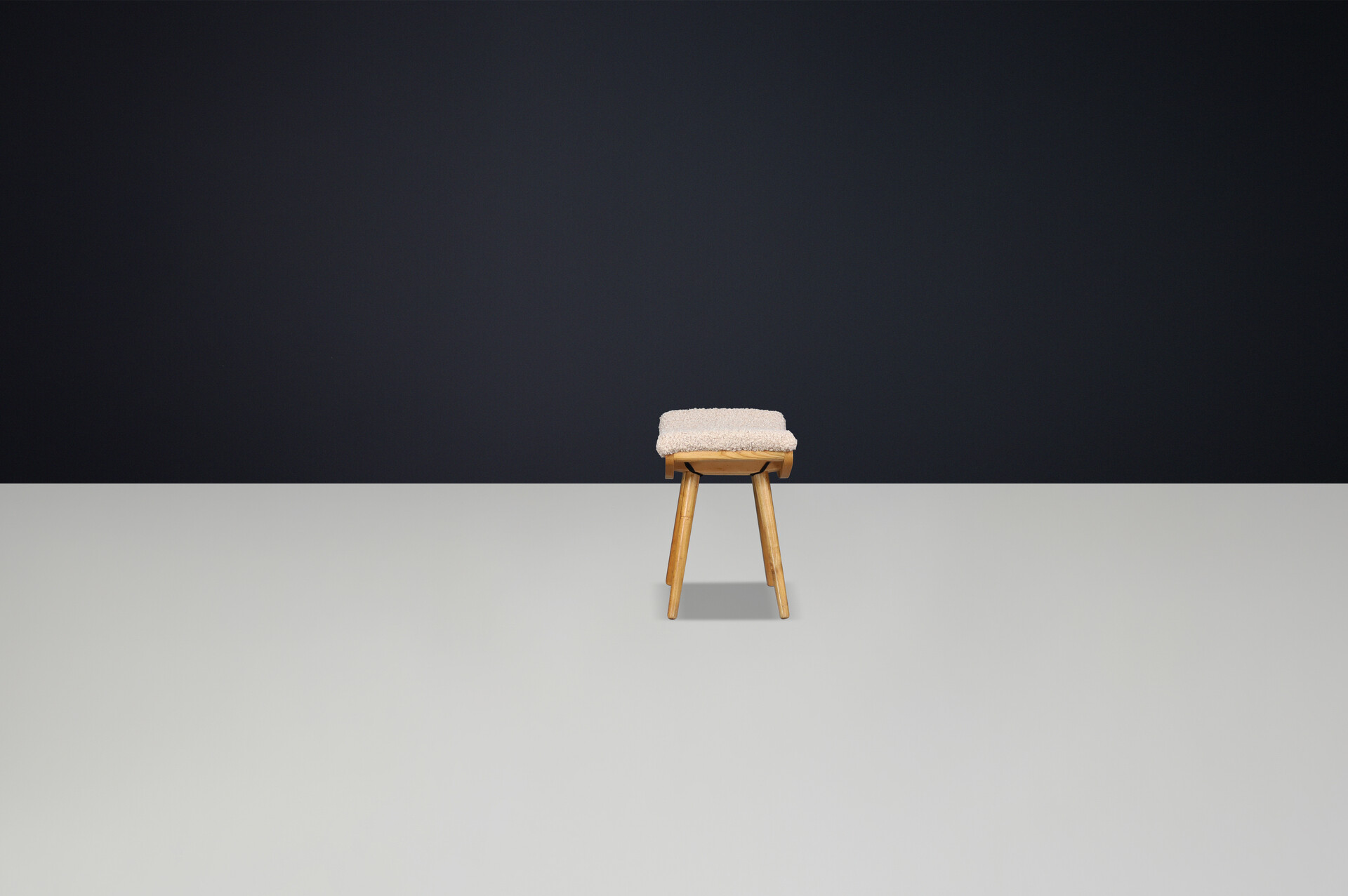 Mid century modern Beechwood Stool & New Teddy Upholstery Czechoslovakia 1960s Mid-20th century