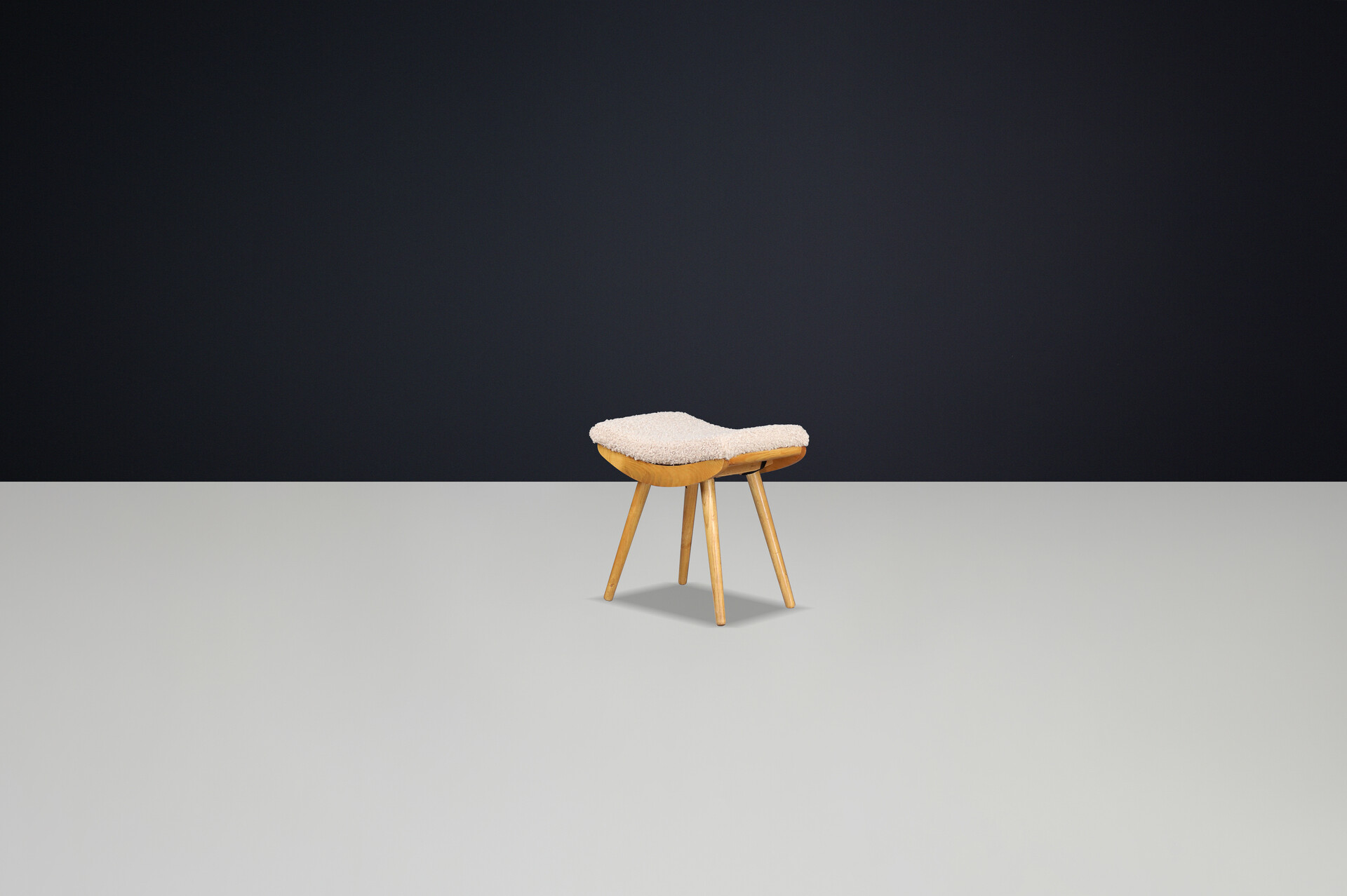 Mid century modern Beechwood Stool & New Teddy Upholstery Czechoslovakia 1960s Mid-20th century