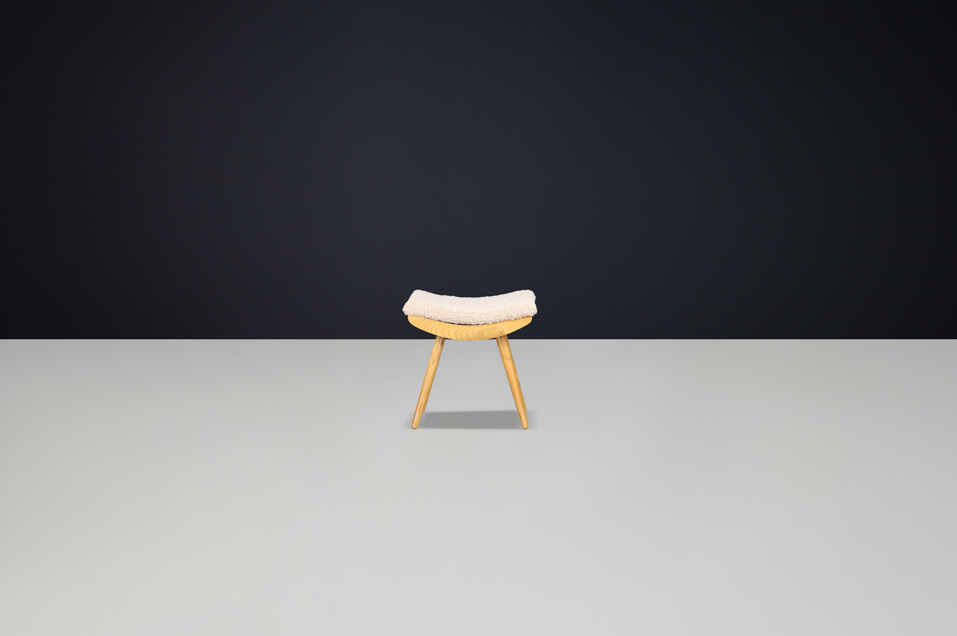 Mid century modern Beechwood Stool & New Teddy Upholstery Czechoslovakia 1960s Mid-20th century