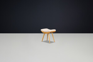 Mid century modern Beechwood Stool & New Teddy Upholstery Czechoslovakia 1960s Mid-20th century