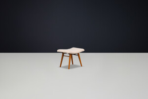 Mid-Century Modern Beechwood Stool & New Teddy Upholstery Czechoslovakia 1960s Mid-20th century