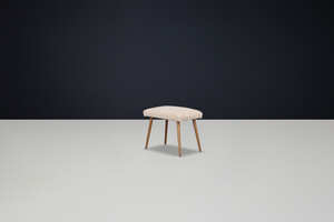 Mid-Century Modern Beechwood Stool with New Teddy Upholstery, CZ 1960s 21 th century