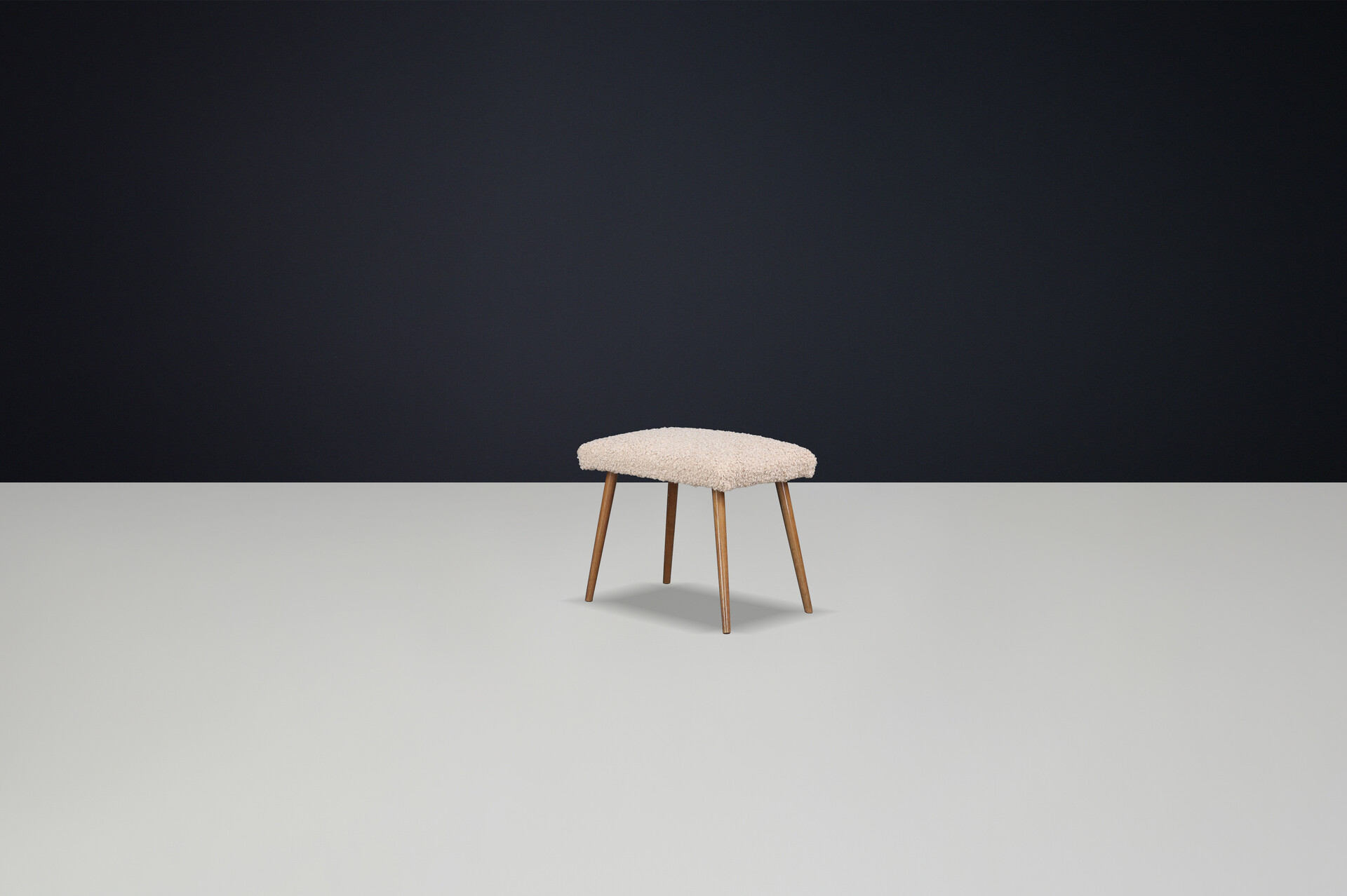 Mid-Century Modern Beechwood Stool with New Teddy Upholstery, CZ 1960s 21 th century