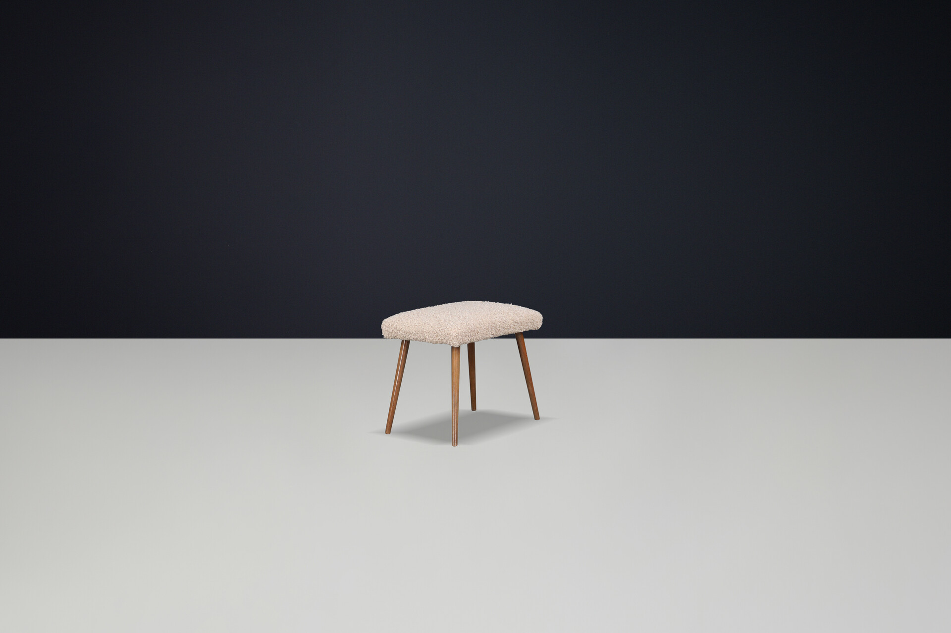 Mid-Century Modern Beechwood Stool with New Teddy Upholstery, CZ 1960s 21 th century