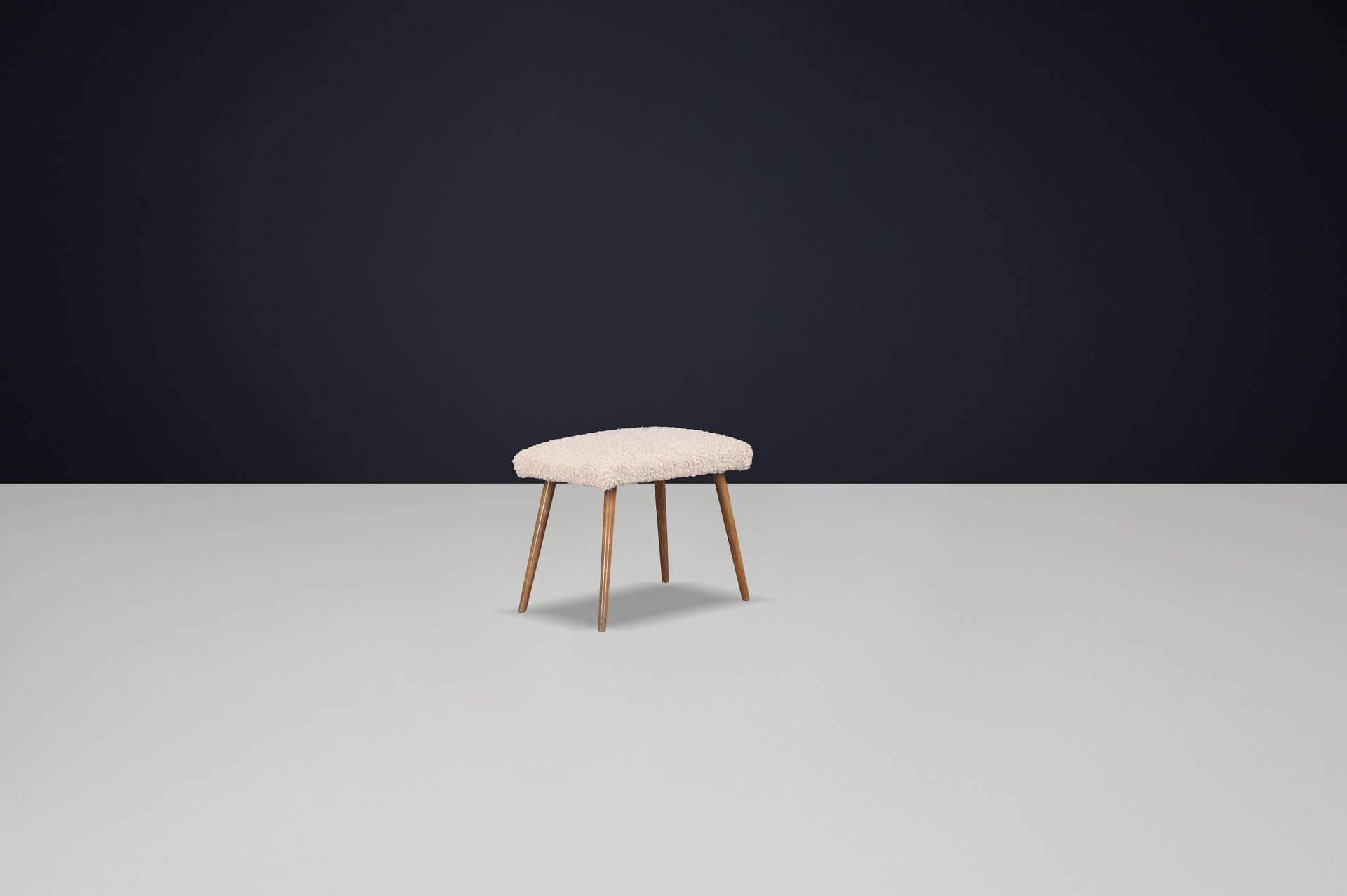 Mid-Century Modern Beechwood Stool with New Teddy Upholstery, CZ 1960s 21 th century